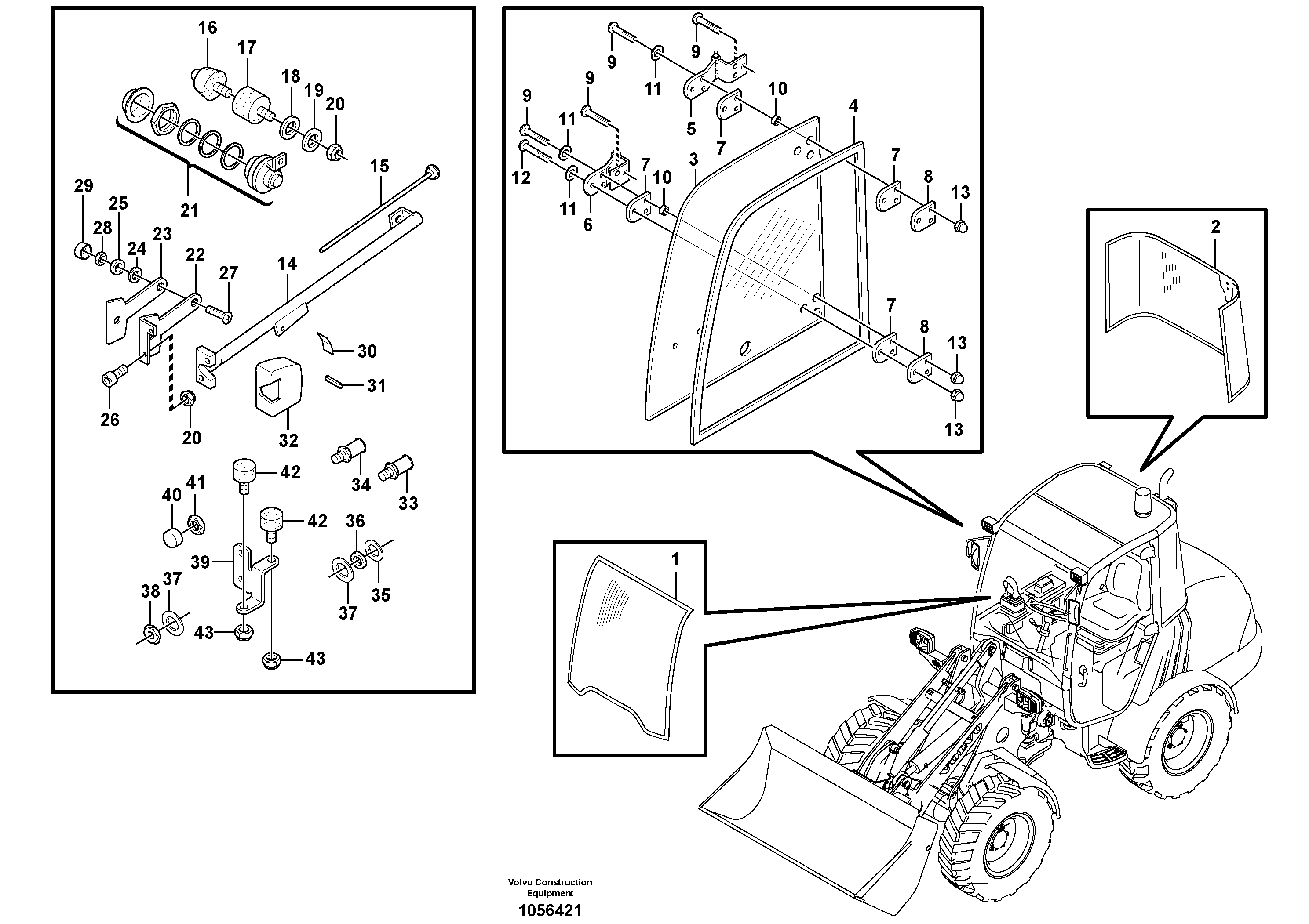 Схема запчастей Volvo L20F - 64451 Window pane L20F