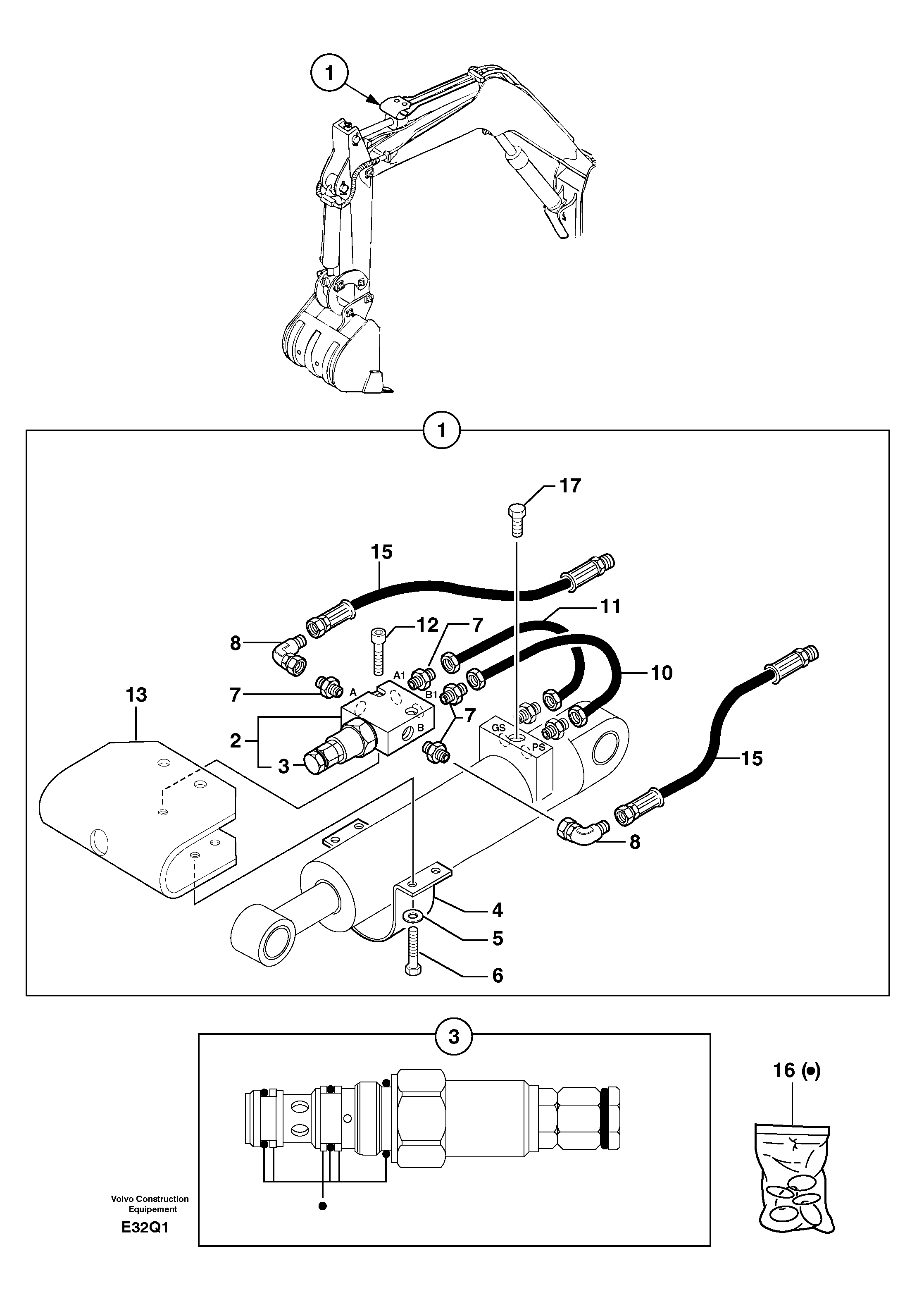 Схема запчастей Volvo EC14 TYPE 246, 271 - 106611 Safety valve ( dipper arm cylinder ) 