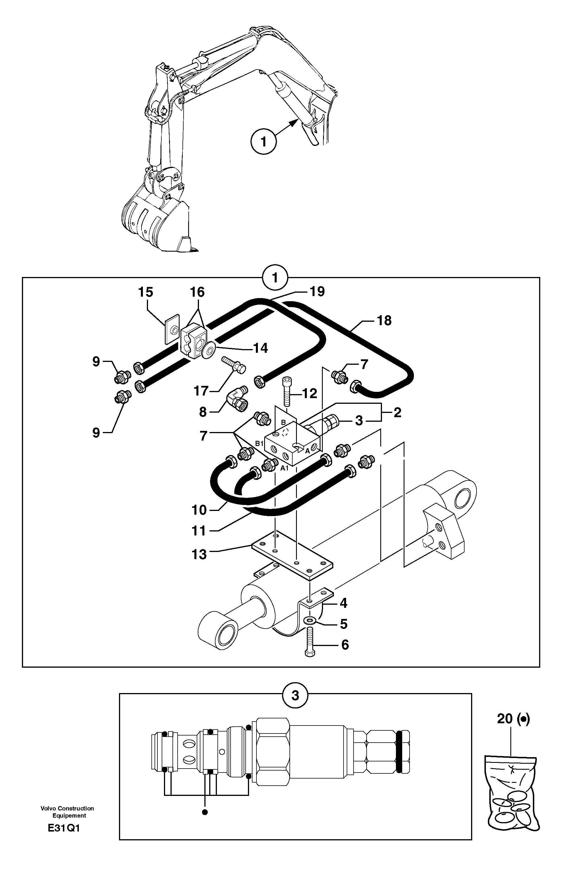 Схема запчастей Volvo EC14 TYPE 246, 271 - 23450 Safety valve ( boom cylinder ) 