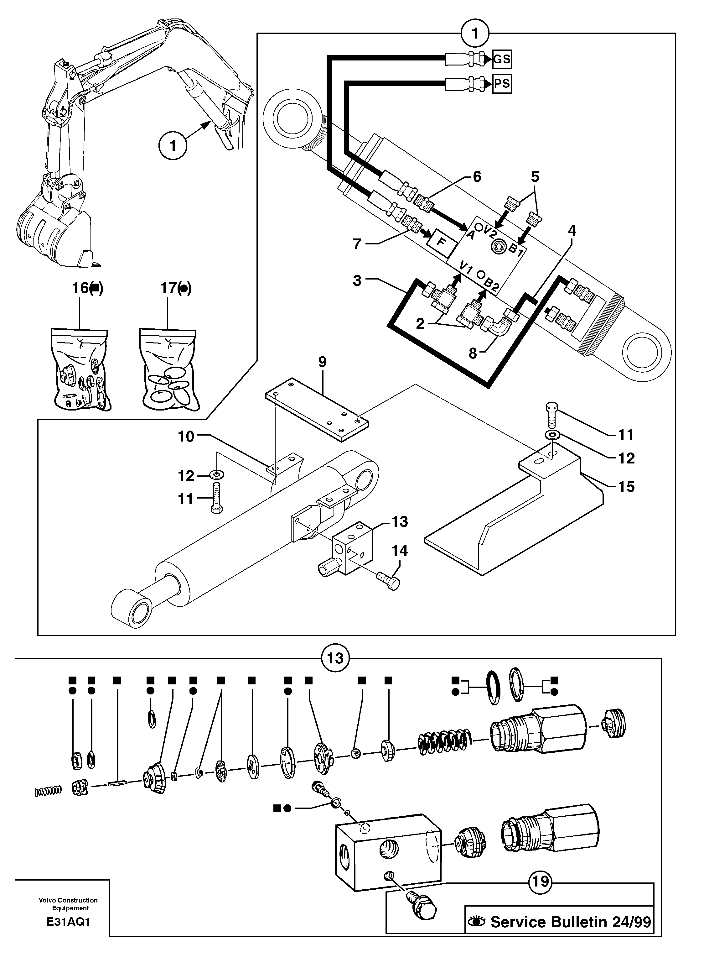 Схема запчастей Volvo EC14 TYPE 246, 271 - 41596 Safety valve ( boom cylinder ) 