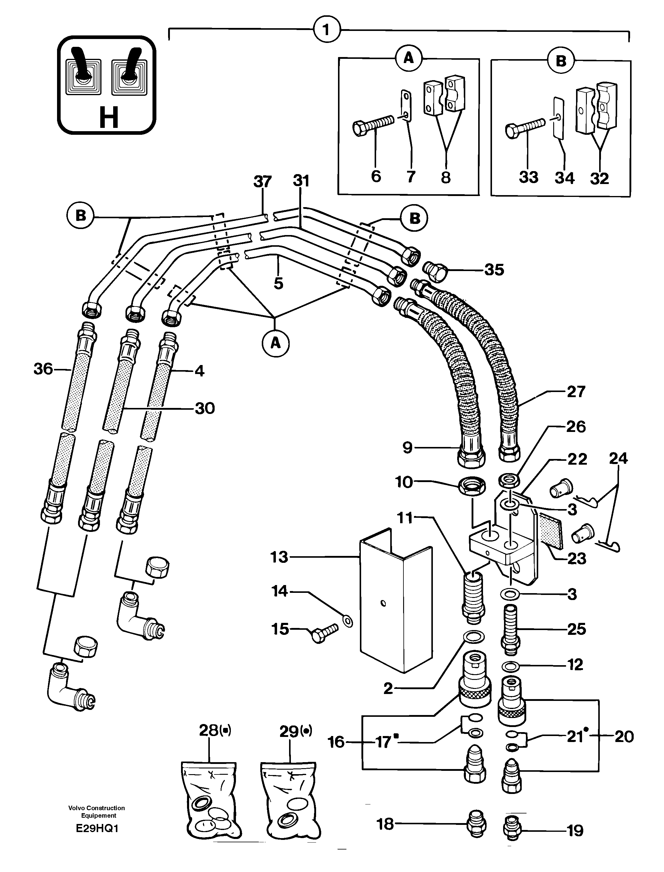 Схема запчастей Volvo EC14 TYPE 246, 271 - 102199 Hydraulic circuit ( accessories ) 