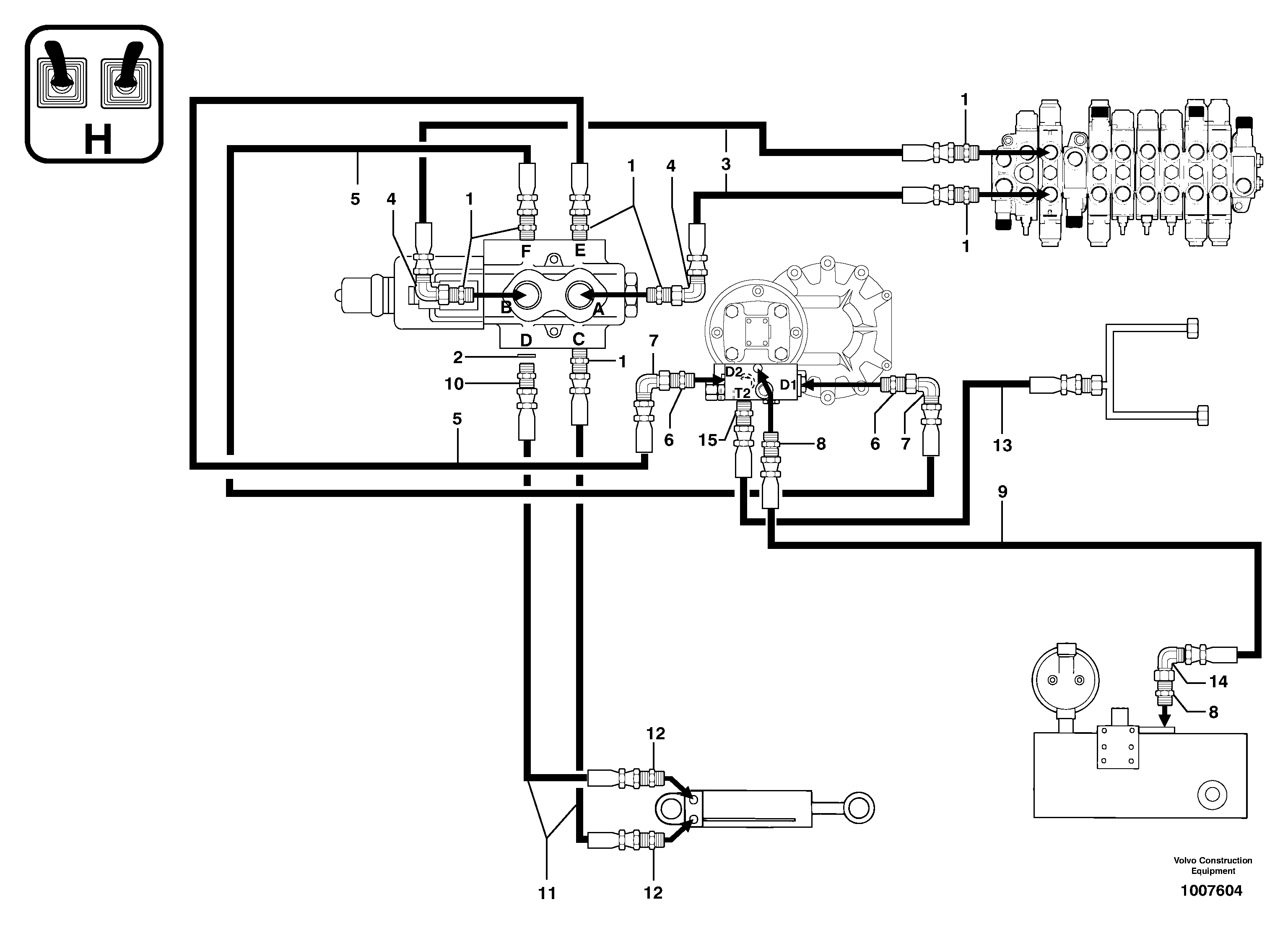 Схема запчастей Volvo EC14 TYPE 246, 271 - 21114 Hydr. circuit. ( boom slewing / offset ) 