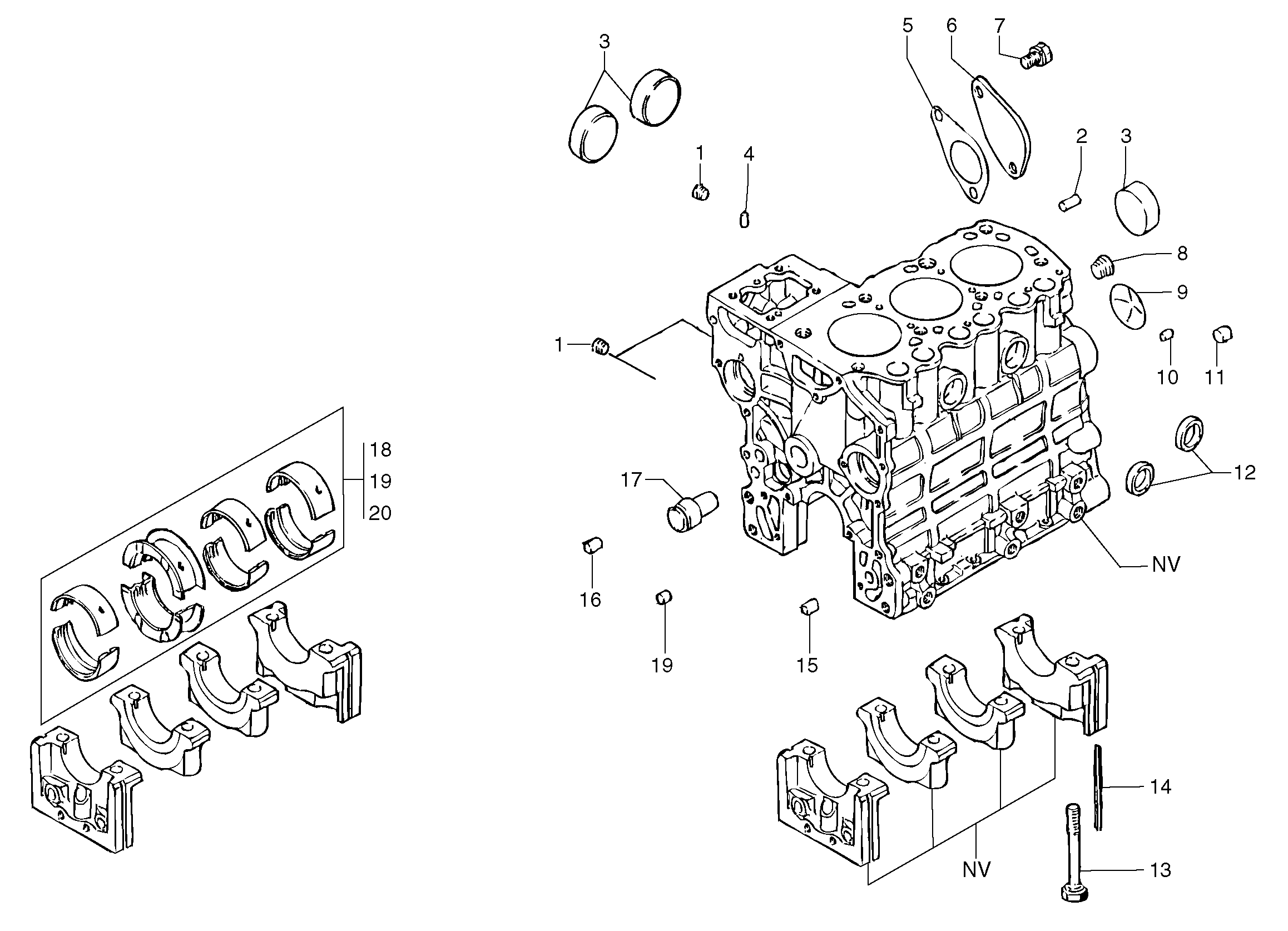 Схема запчастей Volvo EC20 TYPE 263 XT/XTV - 14866 Блок цилиндров 