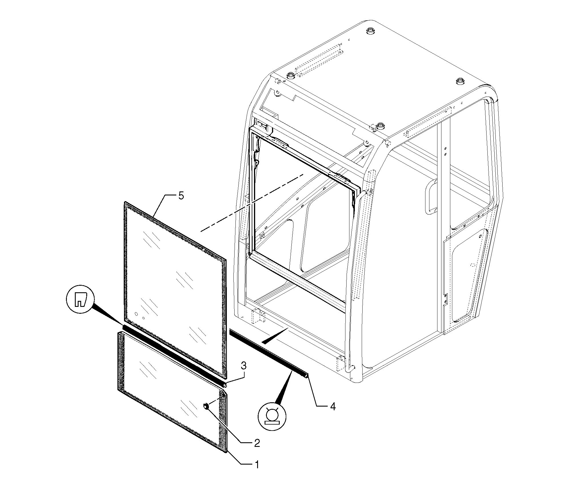 Схема запчастей Volvo EC20 TYPE 263 XT/XTV - 68555 Cab : windshield 