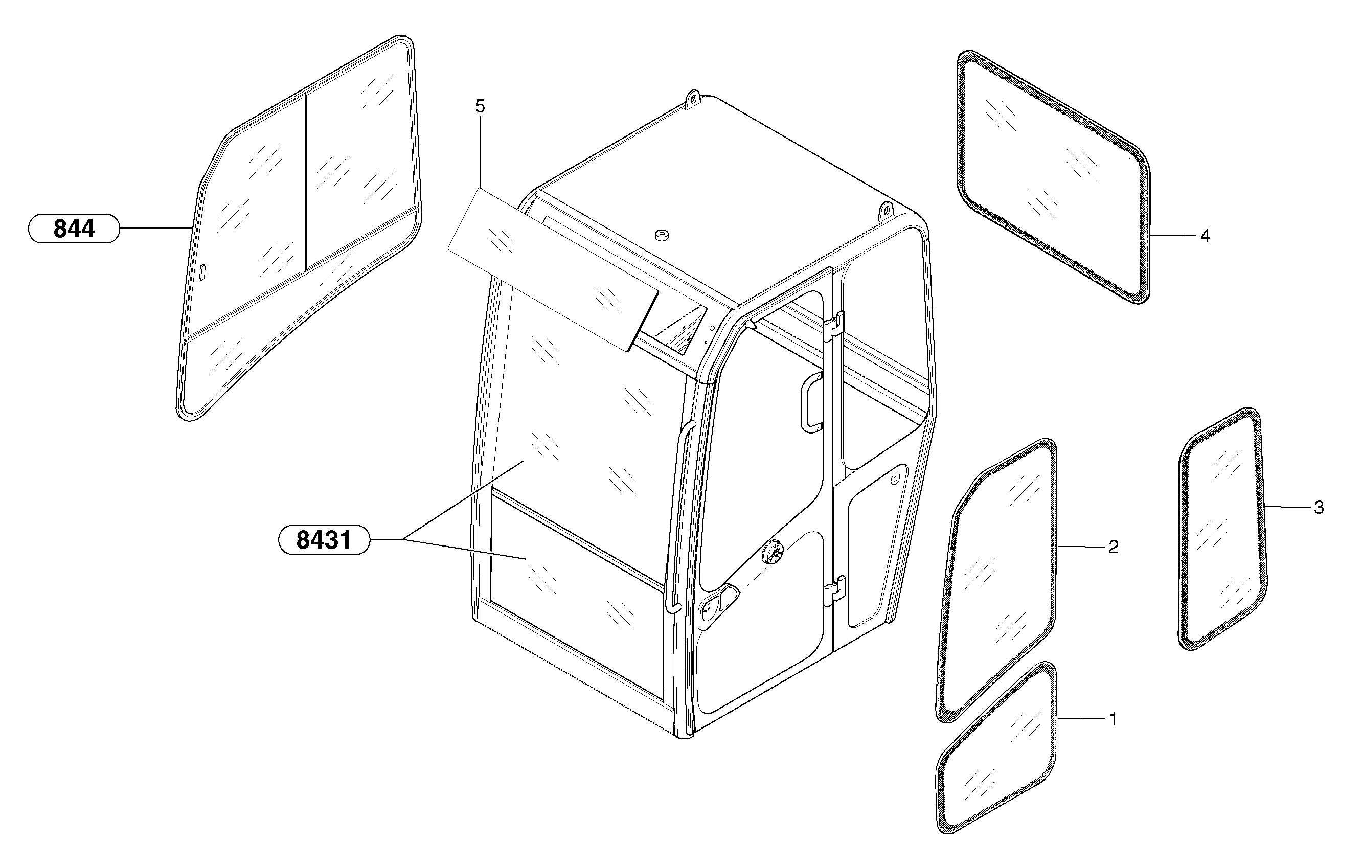 Схема запчастей Volvo EC20 TYPE 263 XT/XTV - 8755 Cab : glass 