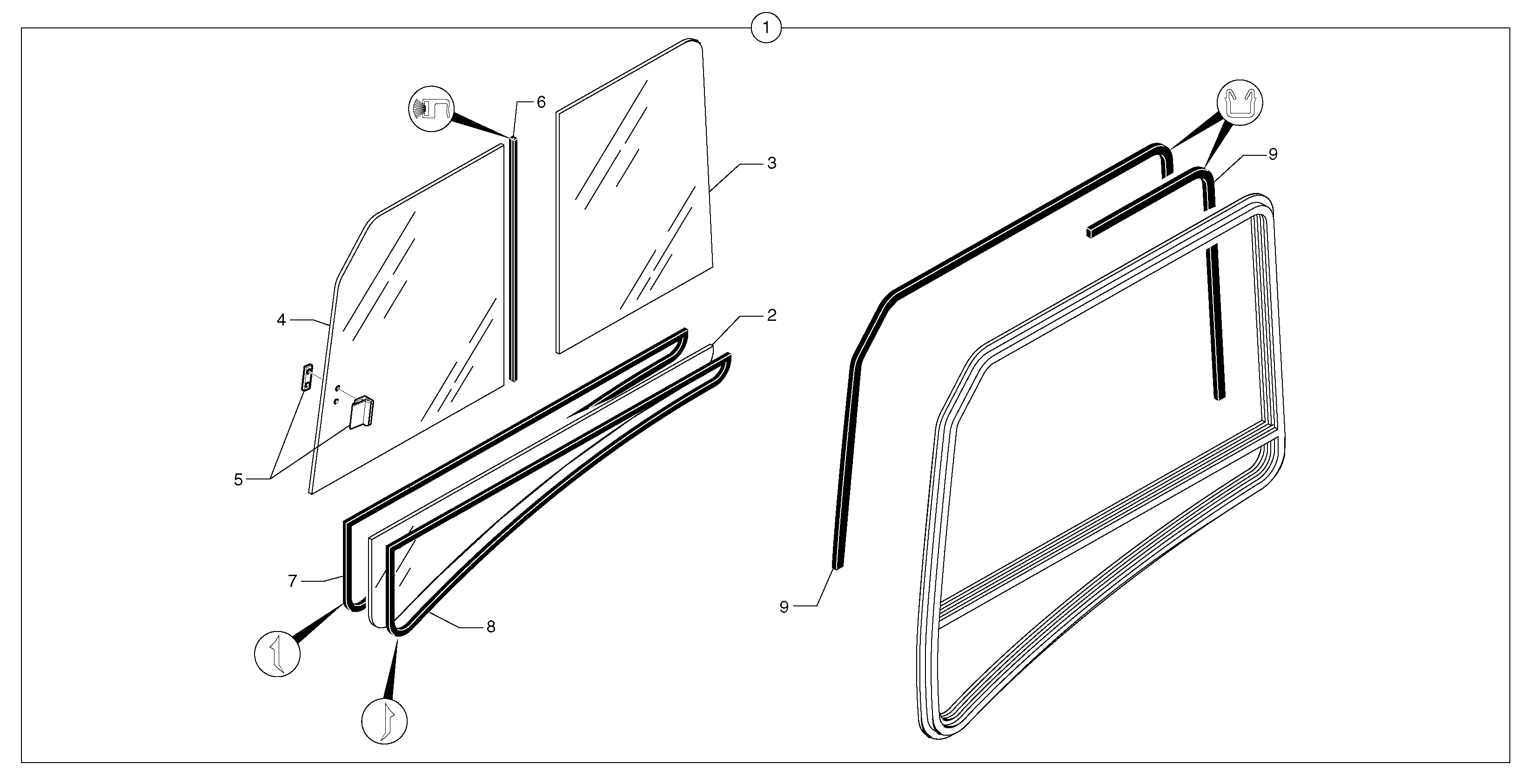 Схема запчастей Volvo EC20 TYPE 263 XT/XTV - 8933 Cab : sliding window ( right ) 