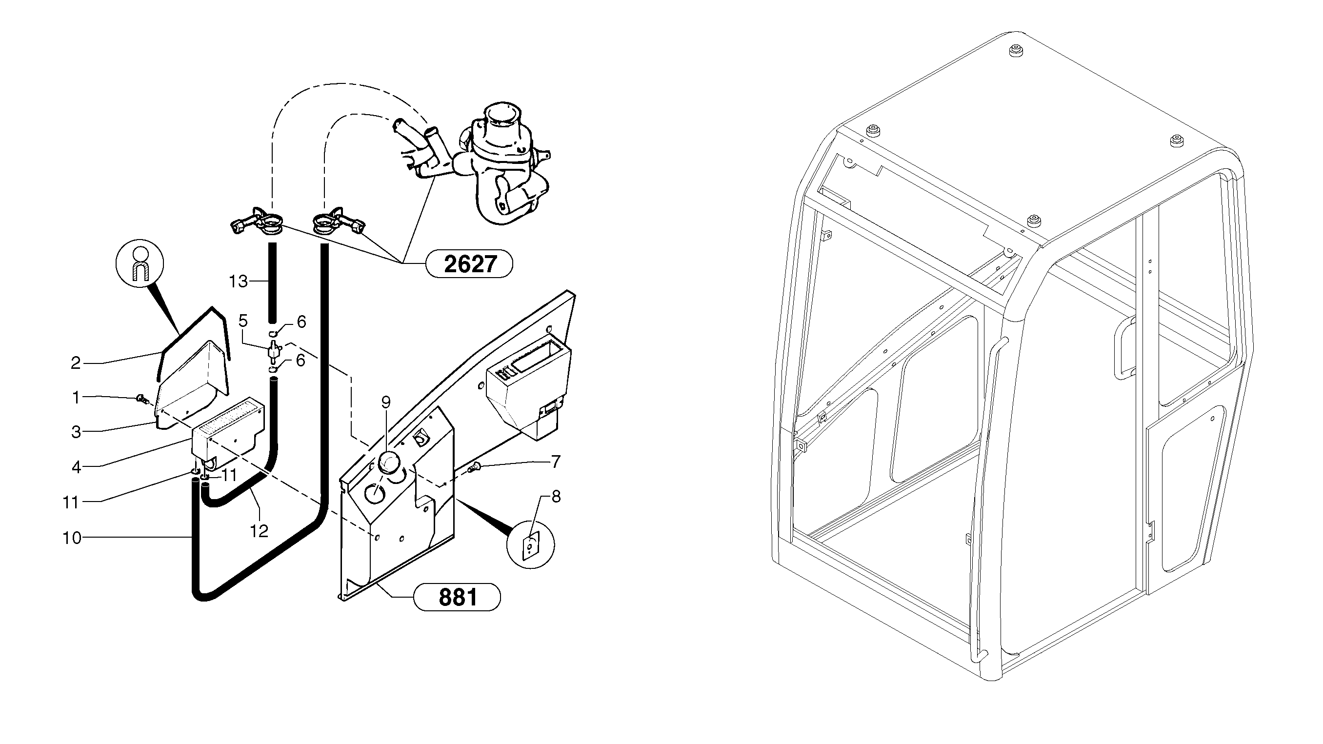 Схема запчастей Volvo EC20 TYPE 263 XT/XTV - 8939 Cab heating 