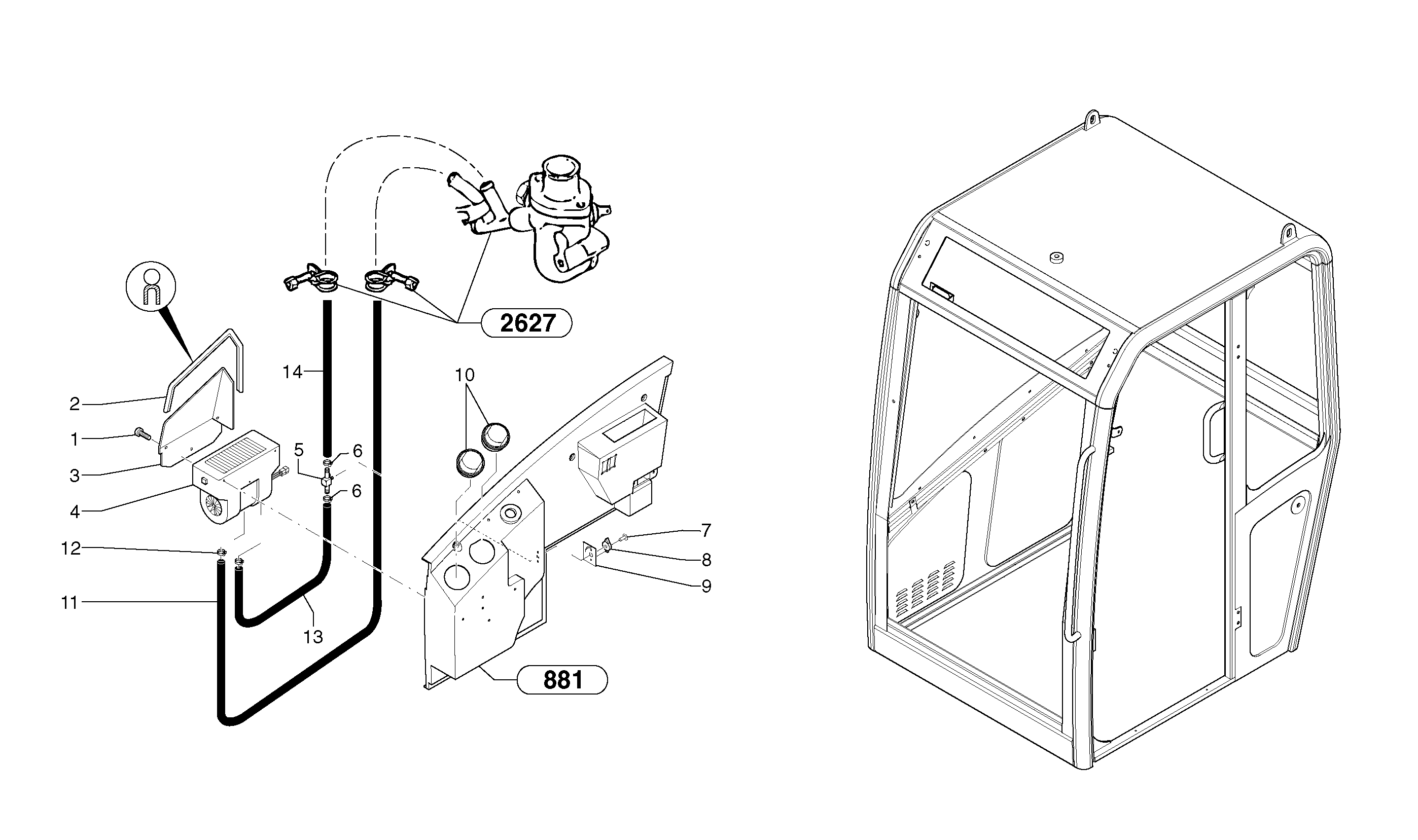 Схема запчастей Volvo EC20 TYPE 263 XT/XTV - 8940 Cab heating 