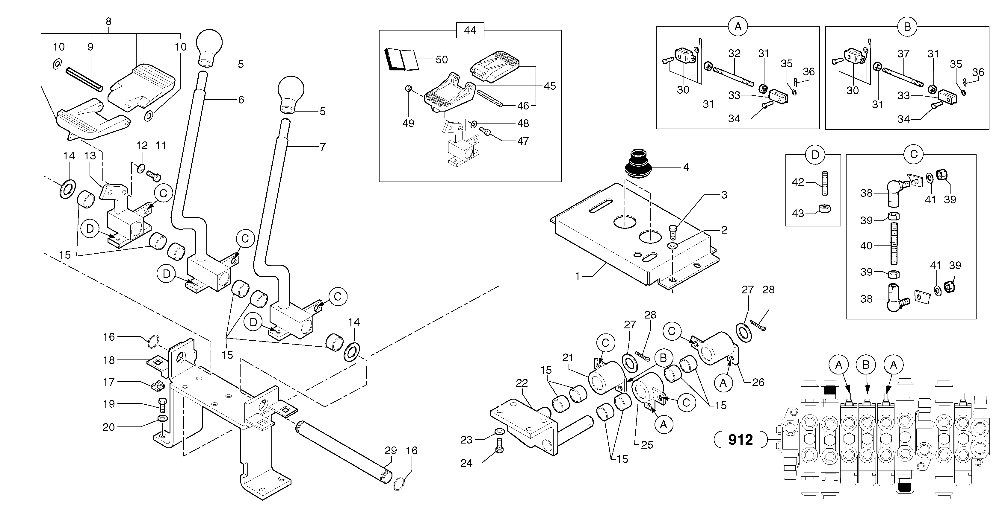 Схема запчастей Volvo EC20 TYPE 263 XT/XTV - 103764 Control levers : travelling / accessories 
