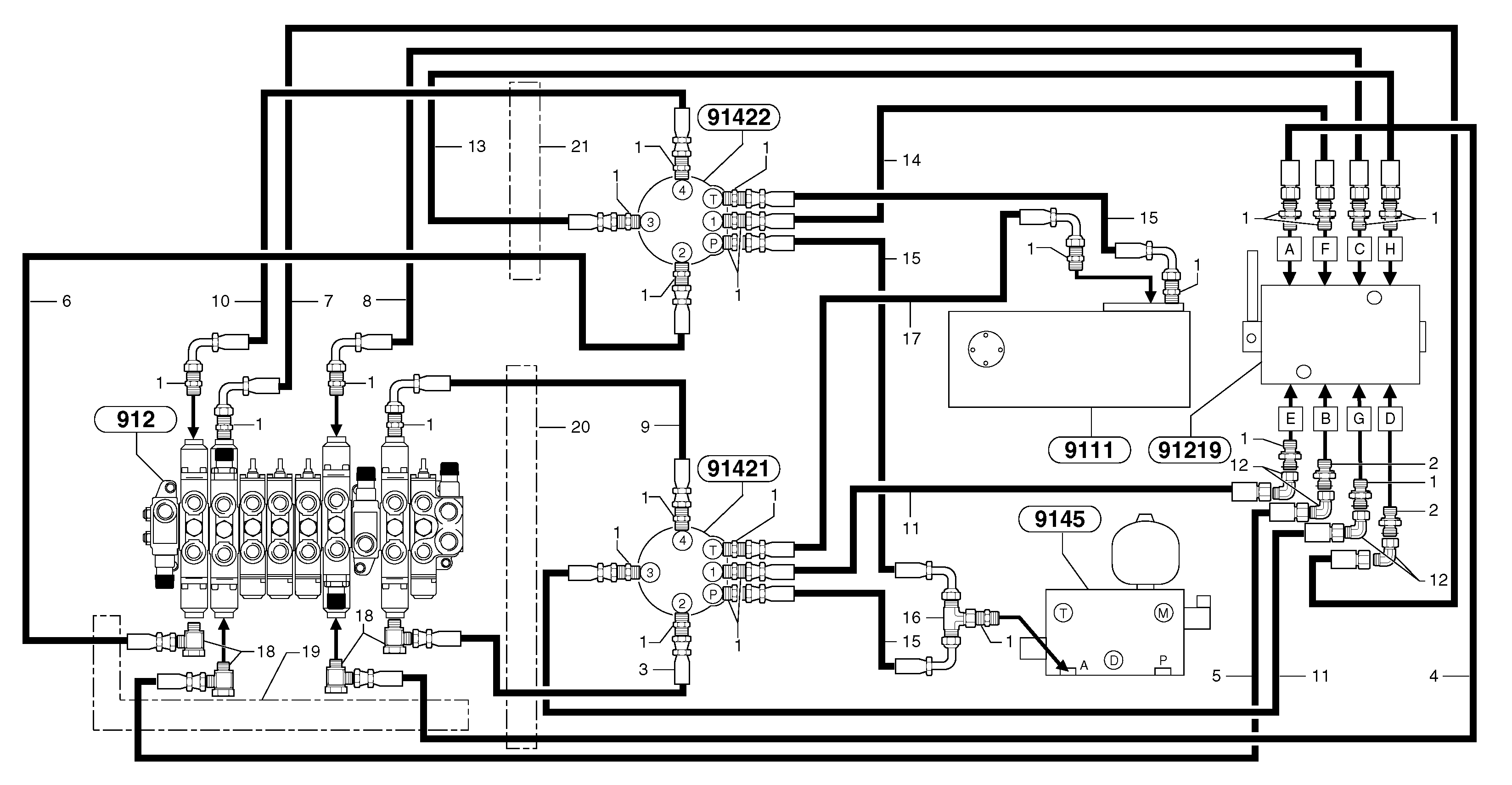 Схема запчастей Volvo EC20 TYPE 263 XT/XTV - 77620 Hydr. circuit ( controls attachment ) (us) 