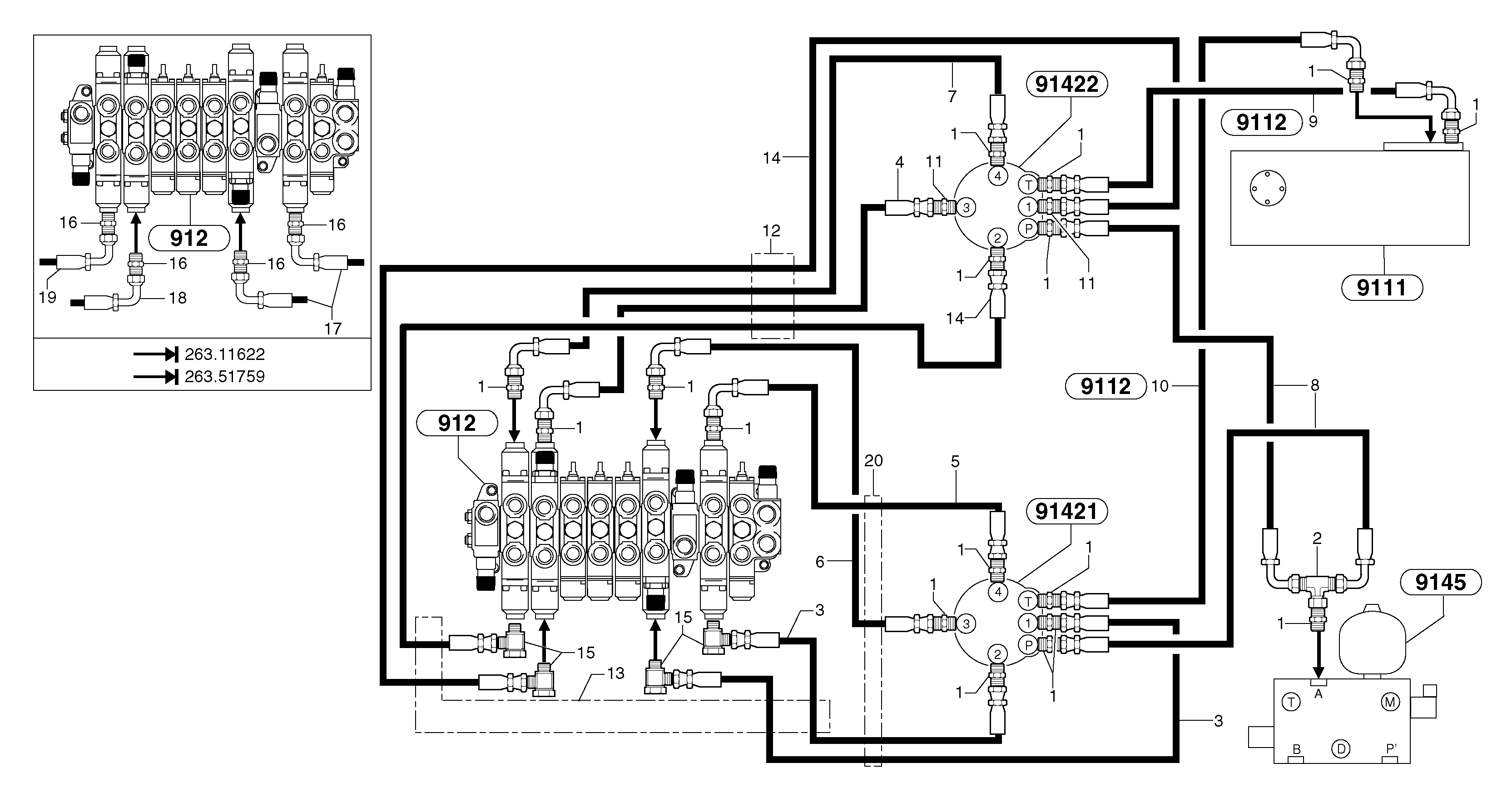 Схема запчастей Volvo EC20 TYPE 263 XT/XTV - 8193 Hydr. circuit ( controls attachment ) 