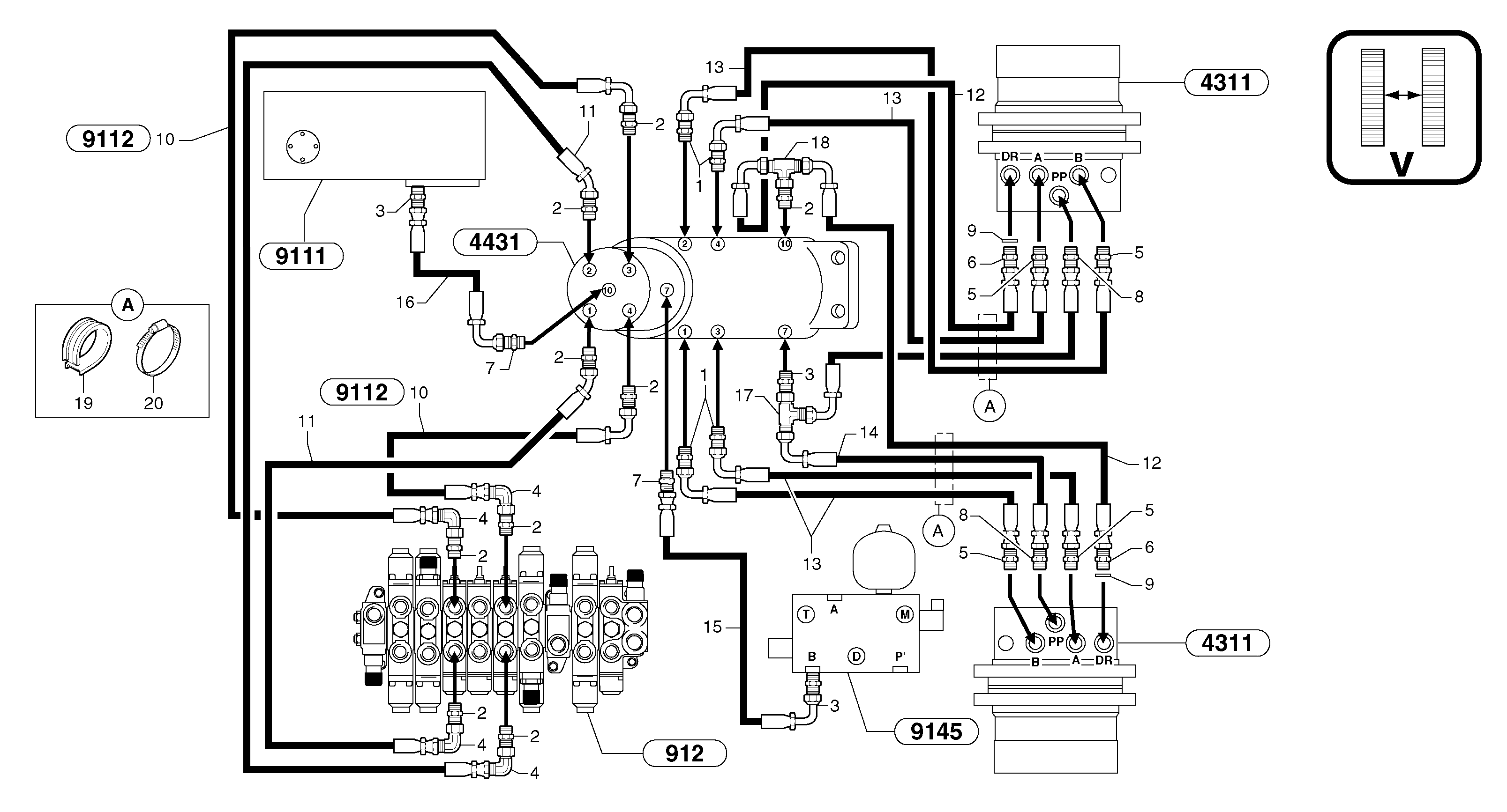 Схема запчастей Volvo EC20 TYPE 263 XT/XTV - 102294 Hydr. circuit. ( travelling ) variable track 
