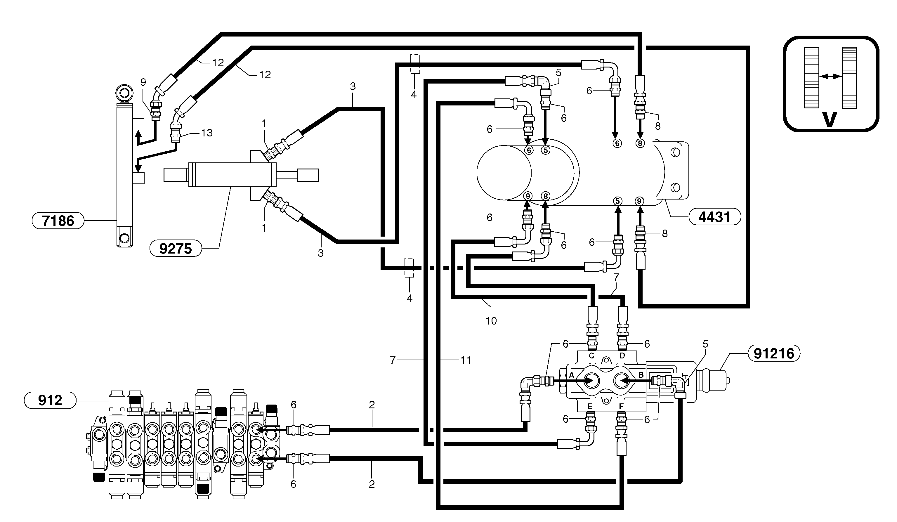 Схема запчастей Volvo EC20 TYPE 263 XT/XTV - 102688 Hydr. circuit. ( dozer blade ) variable track 
