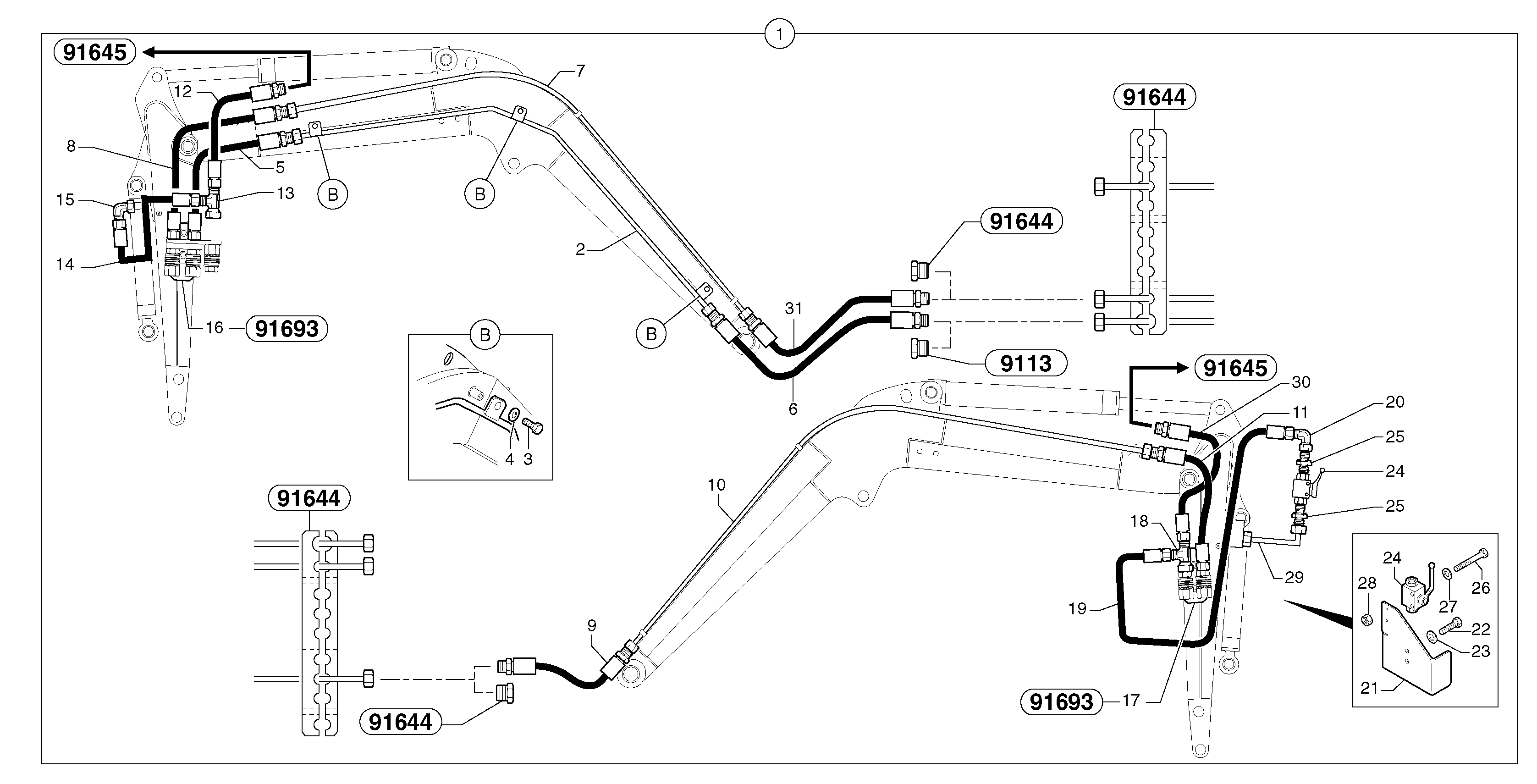 Схема запчастей Volvo EC20 TYPE 263 XT/XTV - 29319 Hydr. circuit. ( attachment ) ( grab jaw ) 