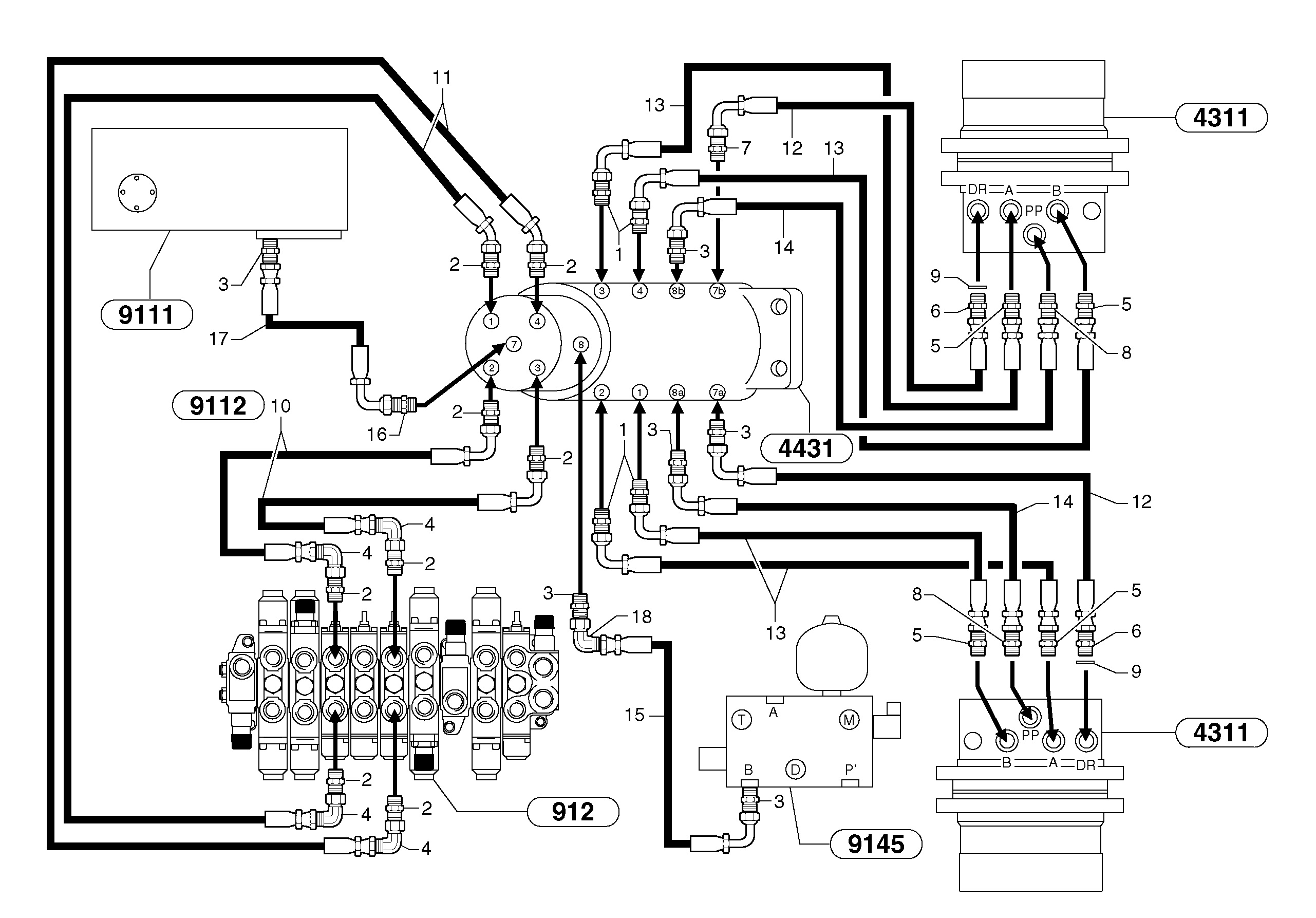 Схема запчастей Volvo EC20 TYPE 263 XT/XTV - 59452 Hydr. circuit. ( travelling ) 