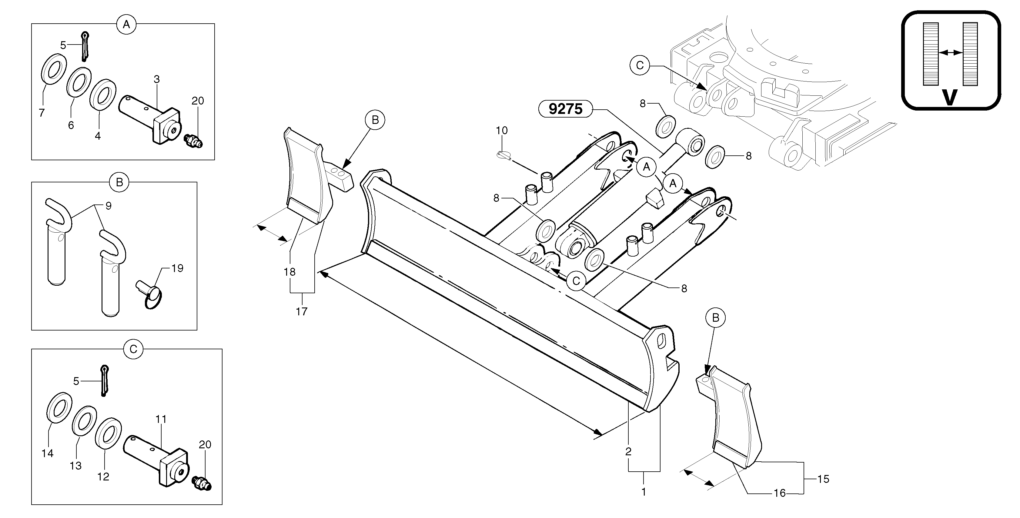 Схема запчастей Volvo EC20 TYPE 263 XT/XTV - 104437 dozer blade / variable track 