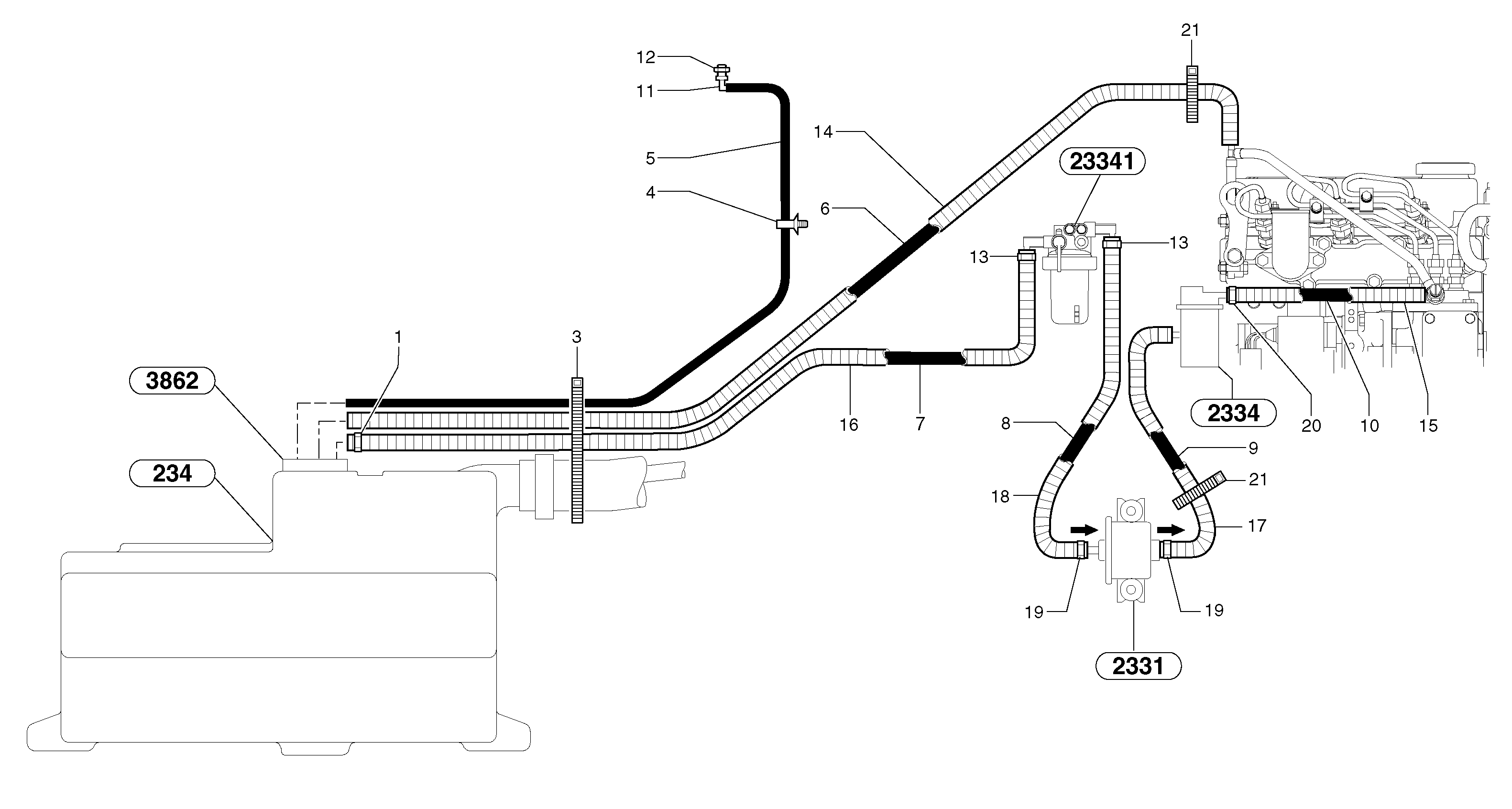 Схема запчастей Volvo EC25 TYPE 281 - 21696 Fuel circuit 