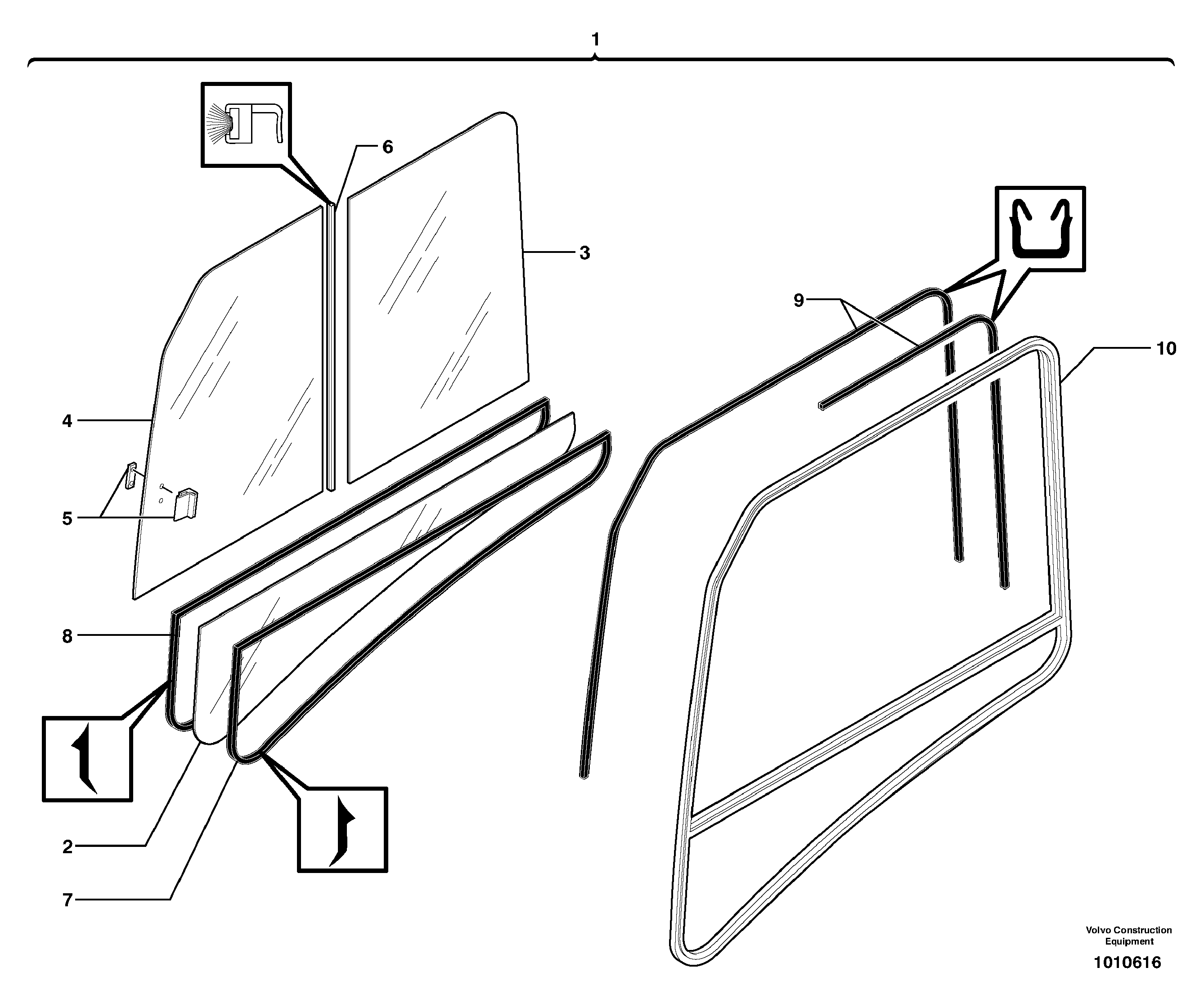 Схема запчастей Volvo EC25 TYPE 281 - 31350 Cab : sliding window ( right ) 