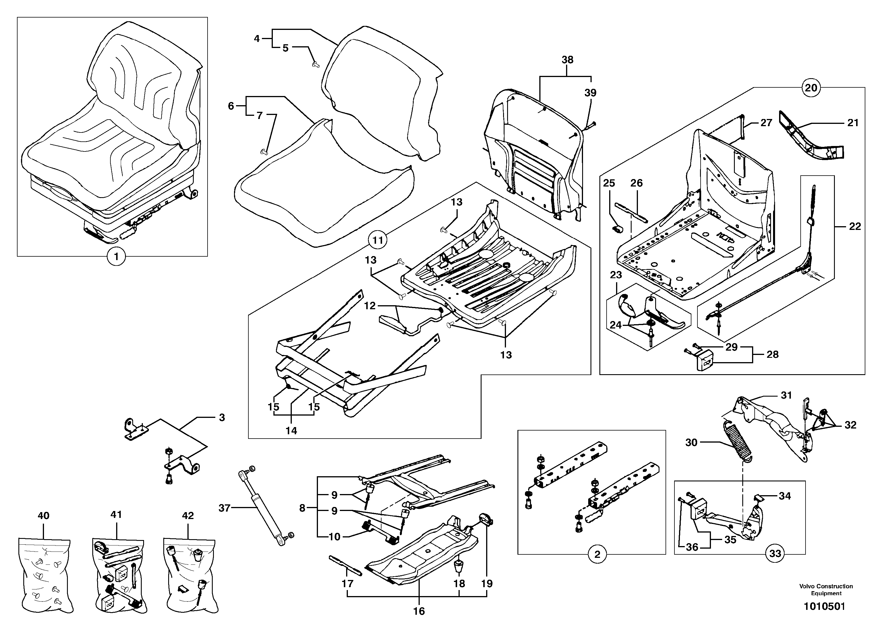 Схема запчастей Volvo EC25 TYPE 281 - 62382 Suspended seat 