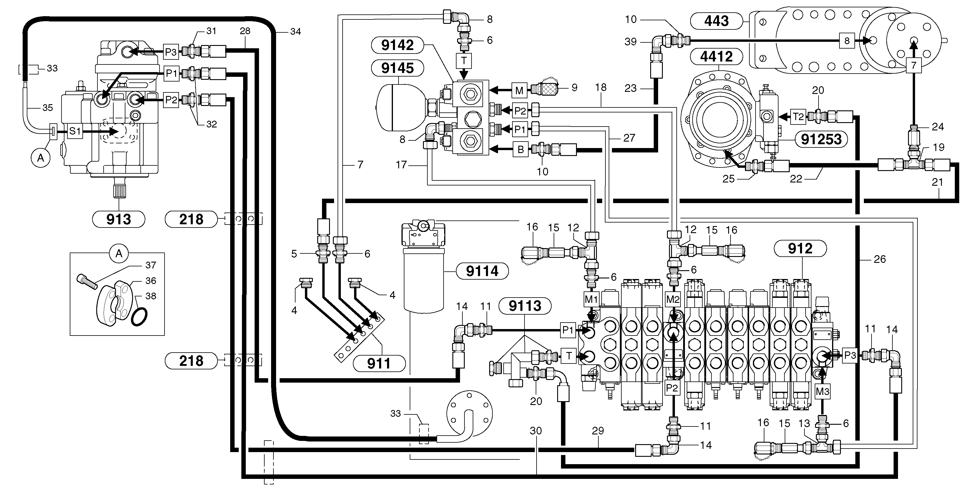 Схема запчастей Volvo EC25 TYPE 281 - 53767 Attachments supply and return circuit 