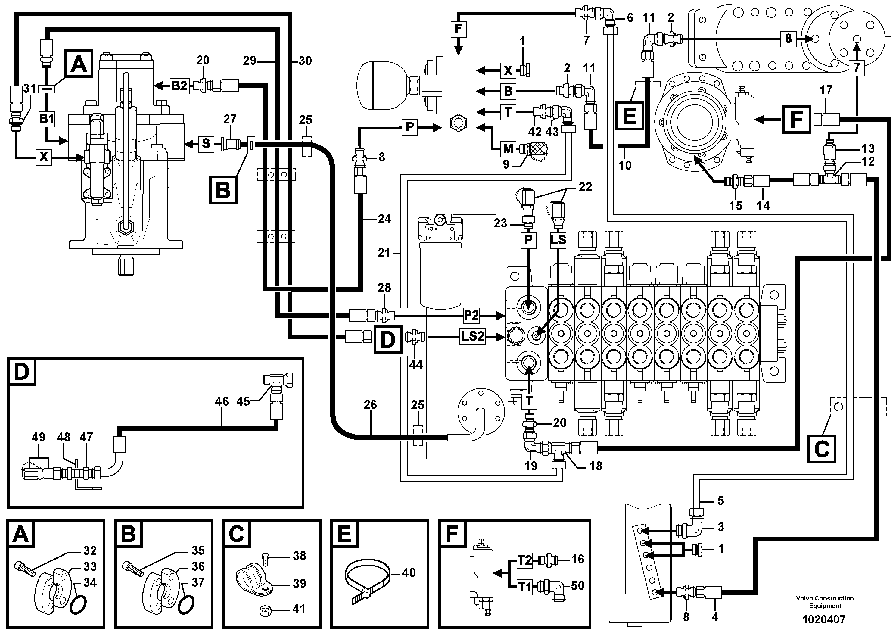 Схема запчастей Volvo EC25 TYPE 281 - 94440 Attachments supply and return circuit 