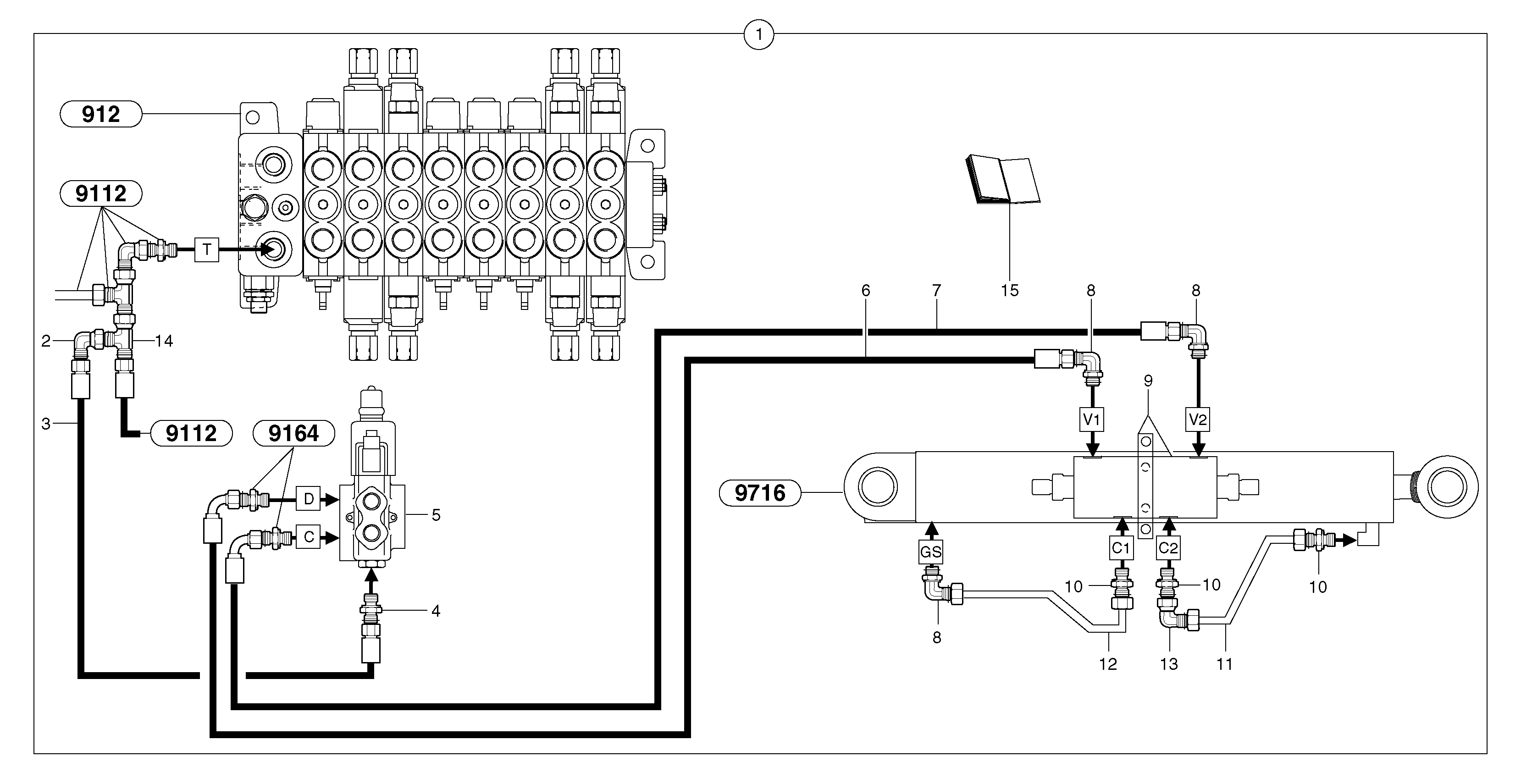 Схема запчастей Volvo EC25 TYPE 281 - 1578 Hydraulic circuit ( balancing valve / offset cylinder ) 