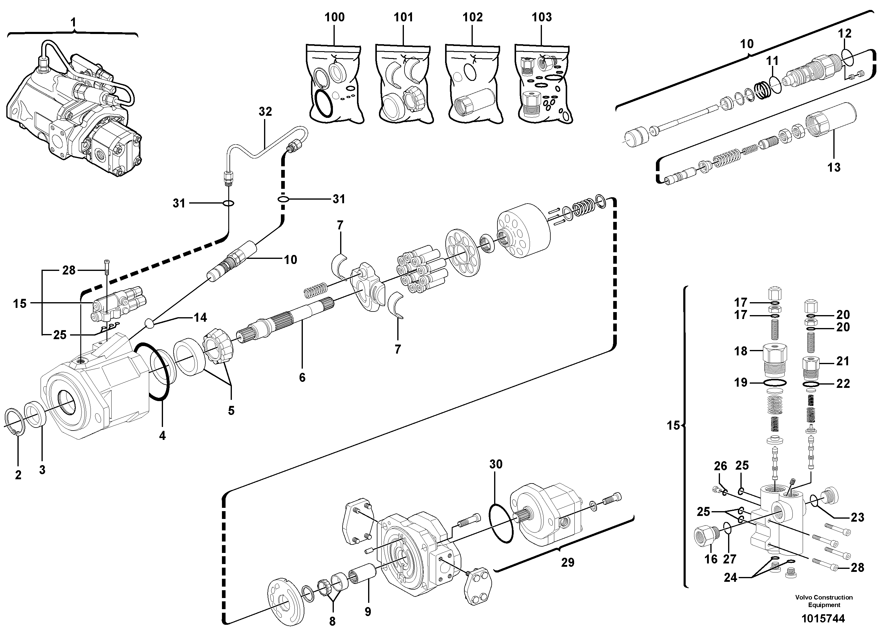 Схема запчастей Volvo EC30 TYPE 282 - 1866 Гидронасос (основной насос) 