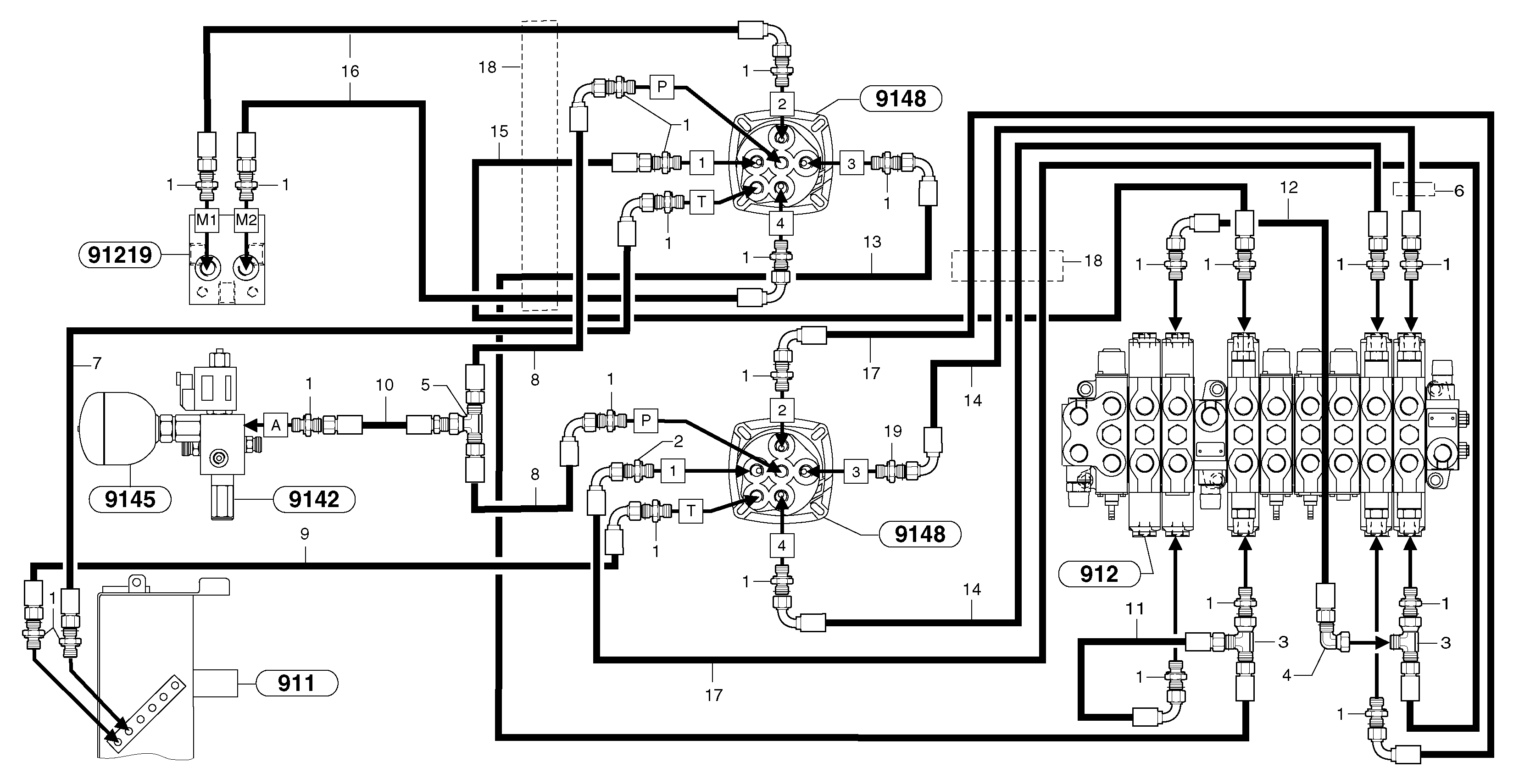 Схема запчастей Volvo EC30 TYPE 282 - 104021 Hydr. circuit ( controls attachment ) 