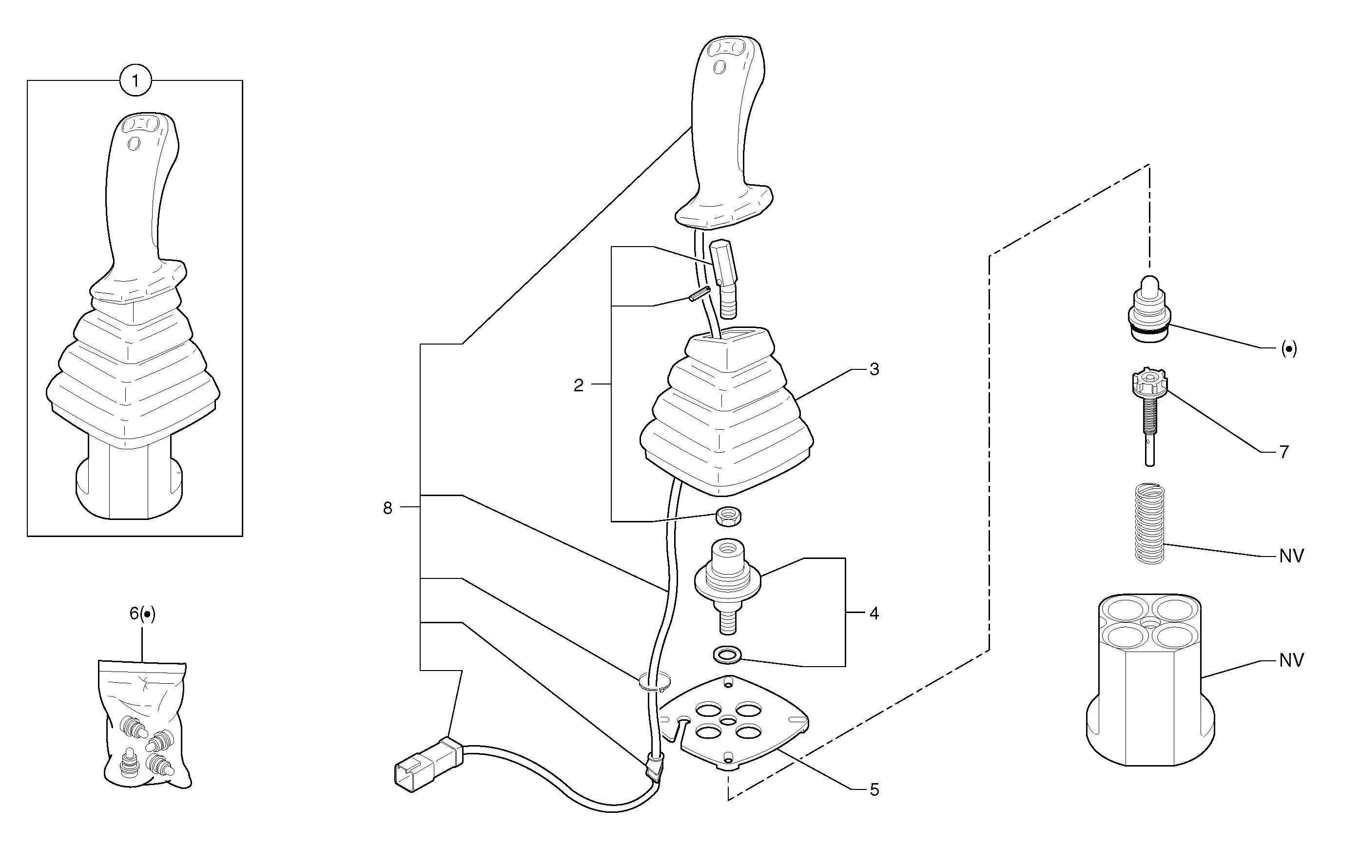 Схема запчастей Volvo EC30 TYPE 282 - 1895 Control lever : dipper arm / slewing ( left ) 