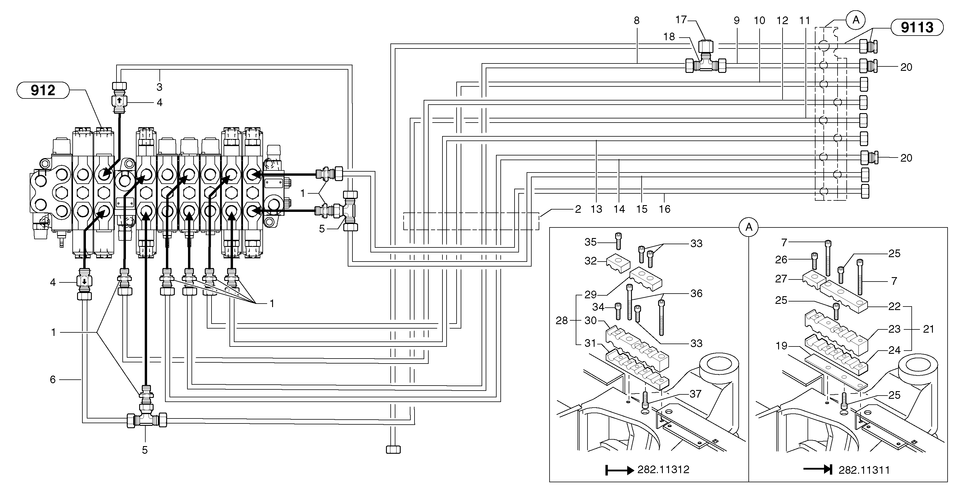 Схема запчастей Volvo EC30 TYPE 282 - 5584 Hydraulic circuit ( platform ) 