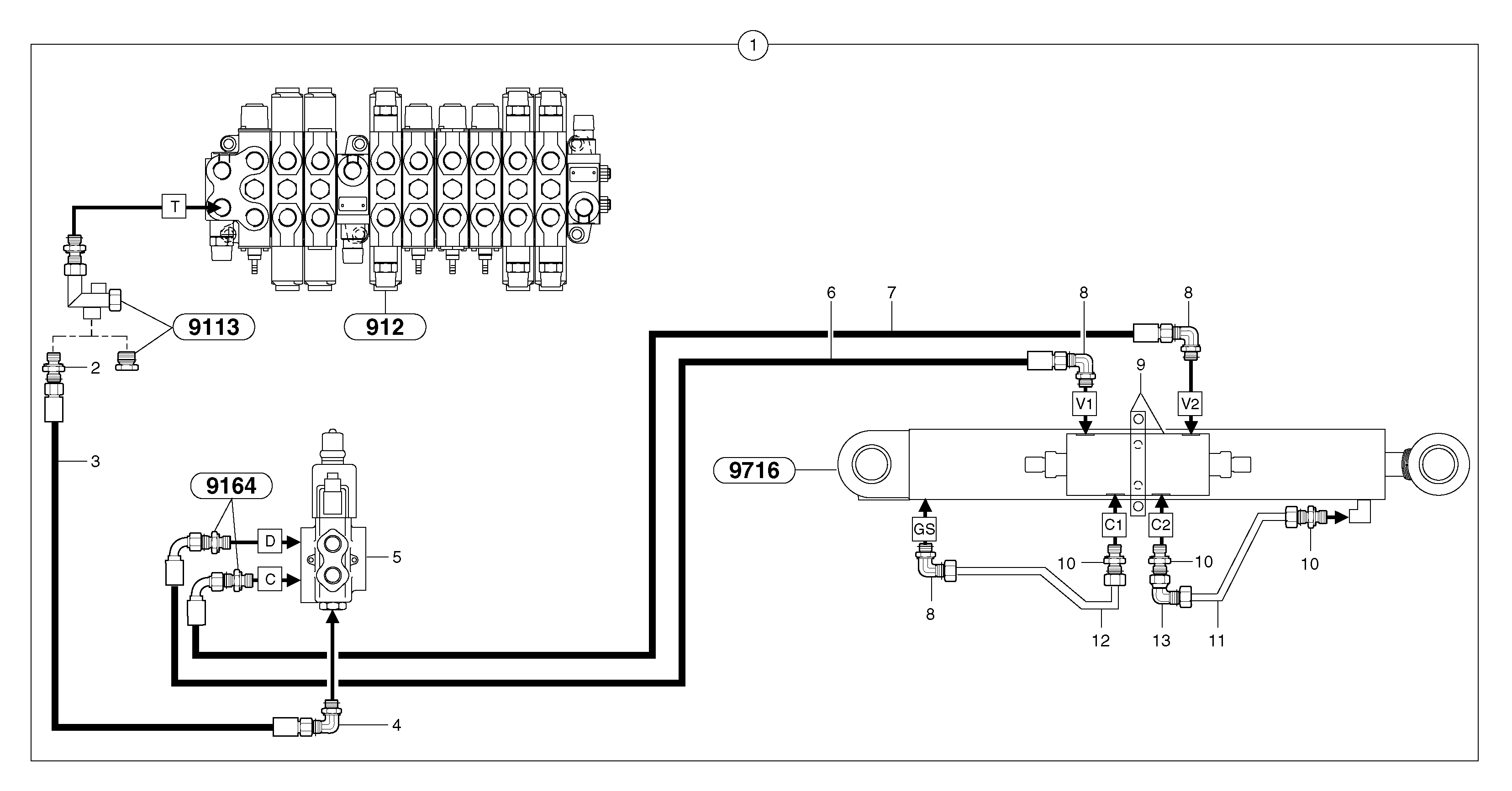 Схема запчастей Volvo EC30 TYPE 282 - 5594 Hydraulic circuit ( balancing valve / offset cylinder ) 