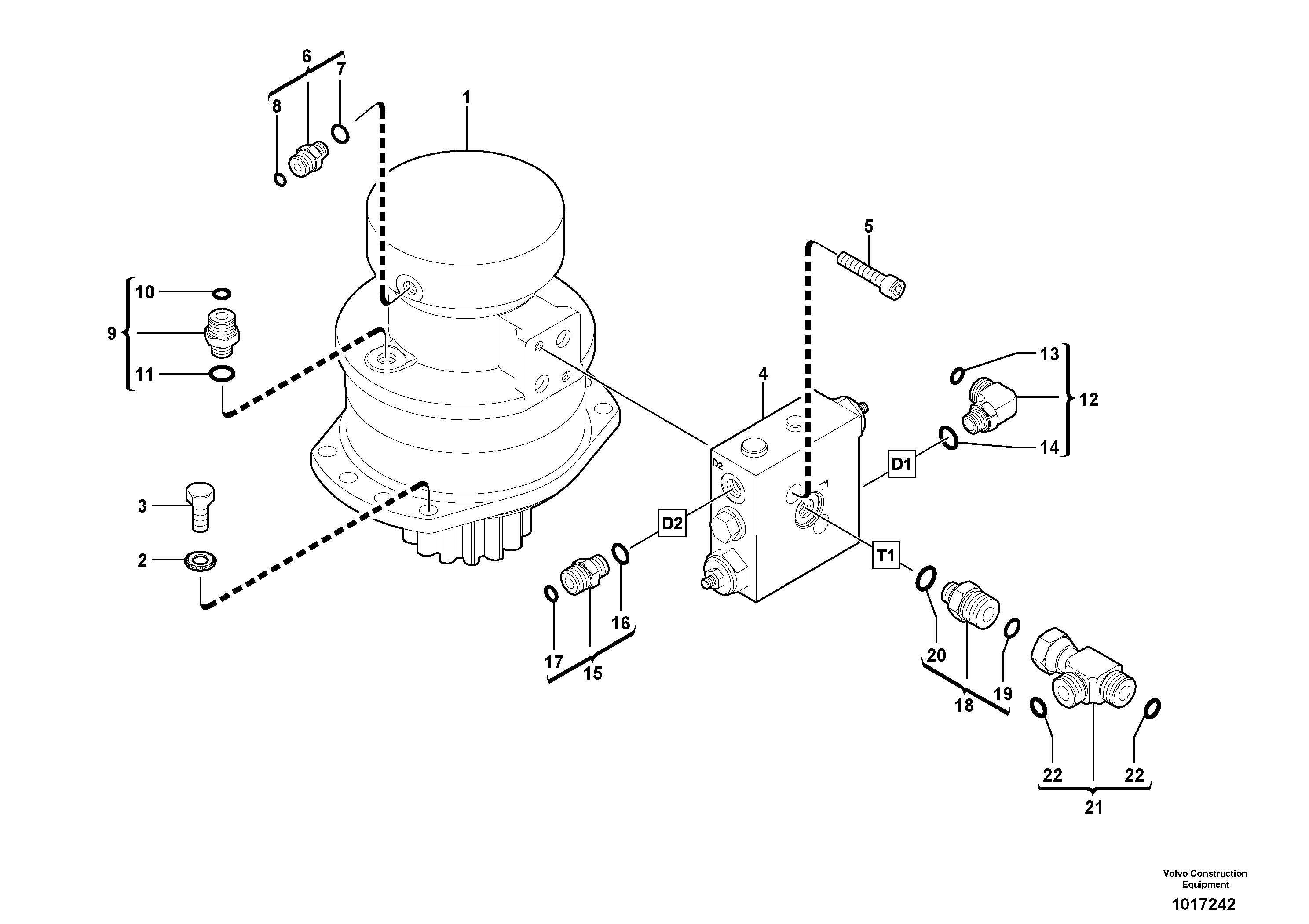 Схема запчастей Volvo EC35 TYPE 283 - 102135 Slewing gear motor installation 