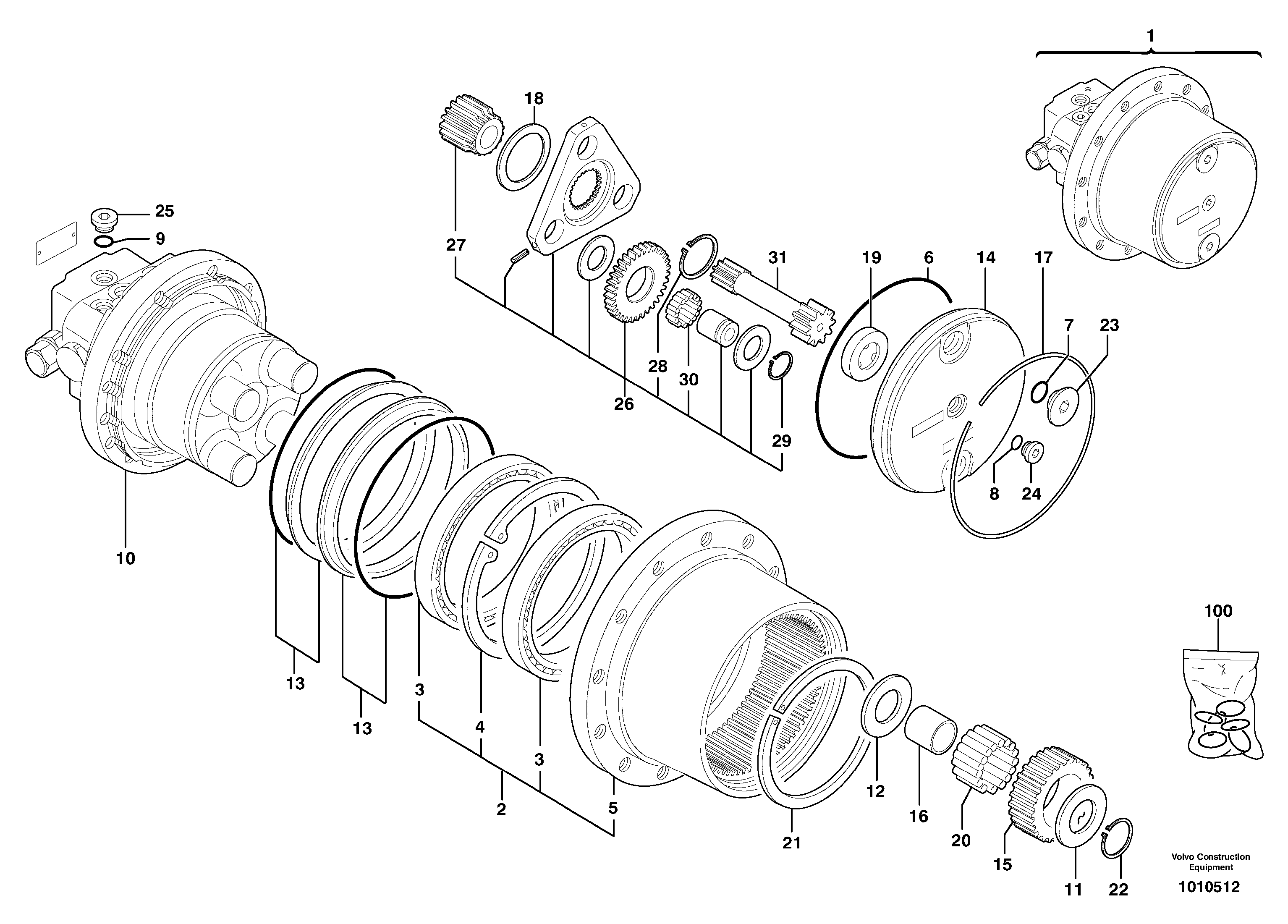 Схема запчастей Volvo EC35 TYPE 283 - 25635 Hydraulic travelling motor 