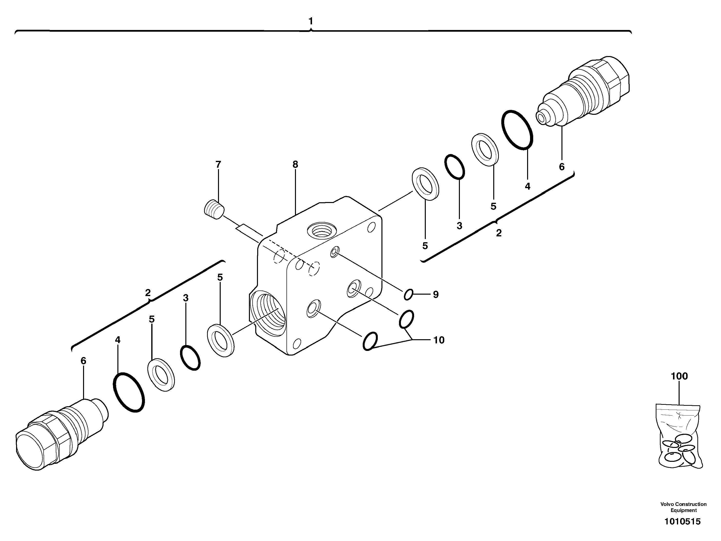 Схема запчастей Volvo EC35 TYPE 283 - 2970 Balancing valve ( travelling ) 