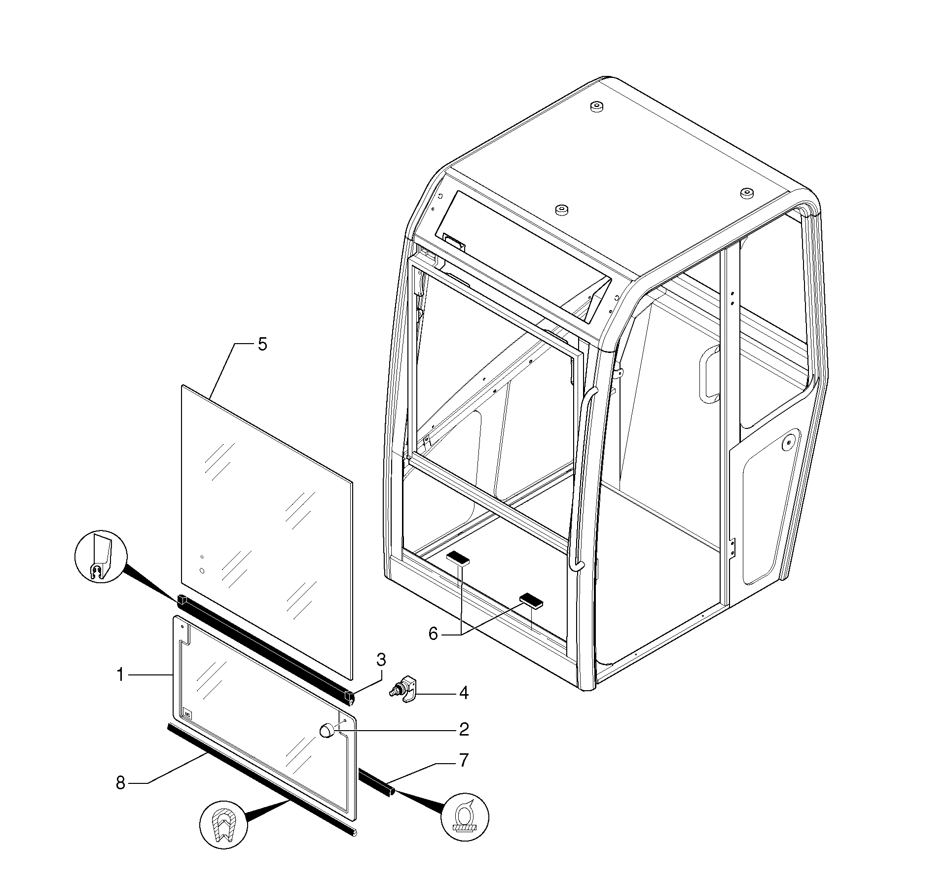 Схема запчастей Volvo EC35 TYPE 283 - 2456 Cab : windshield 