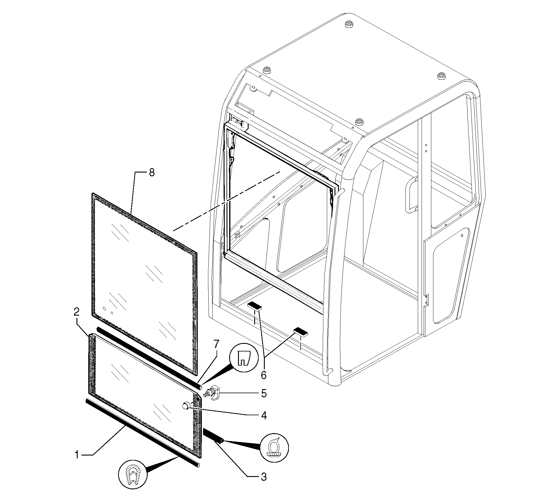 Схема запчастей Volvo EC35 TYPE 283 - 31313 Cab : windshield 