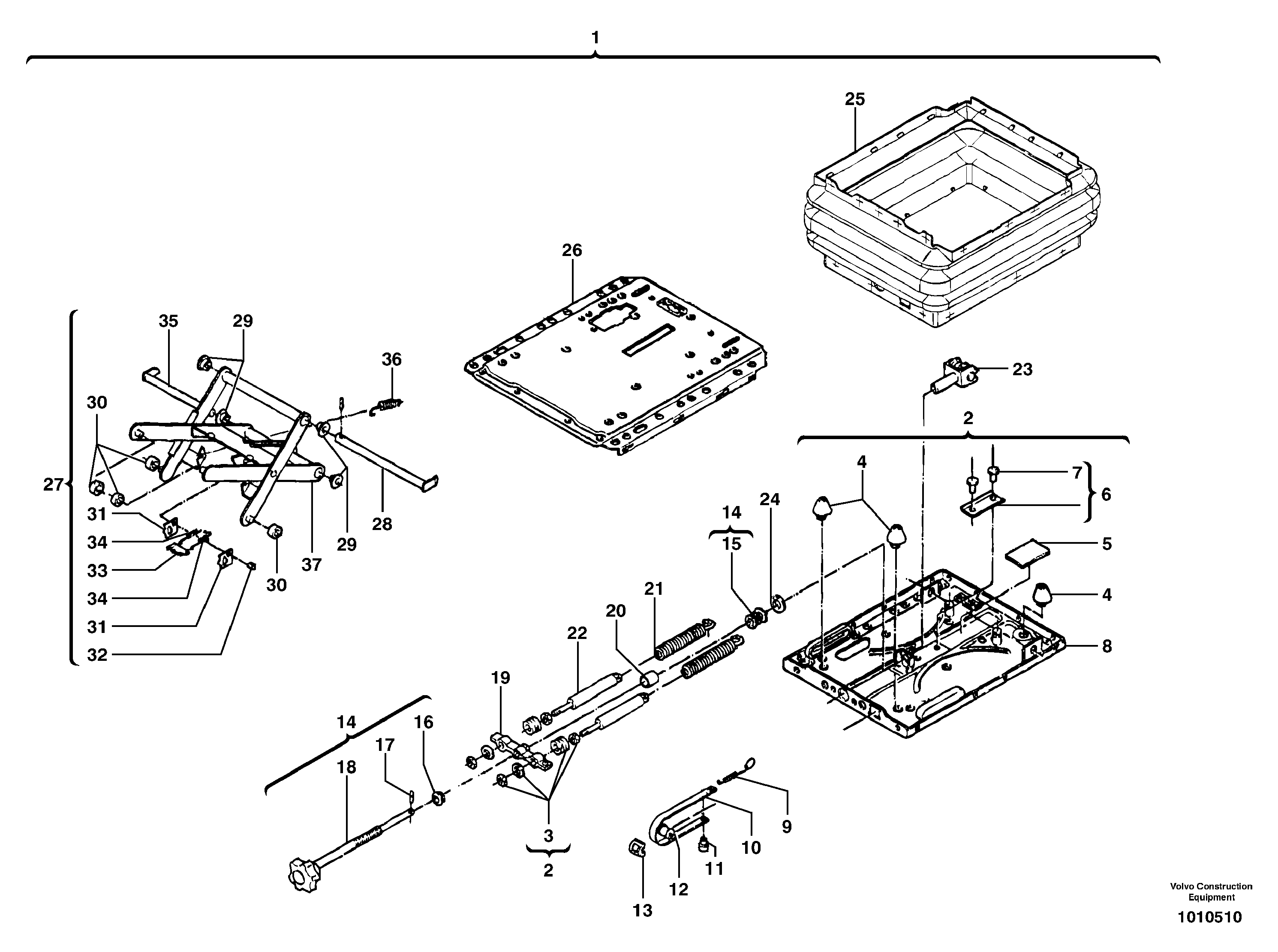 Схема запчастей Volvo EC35 TYPE 283 - 54437 Suspension seat assembly 