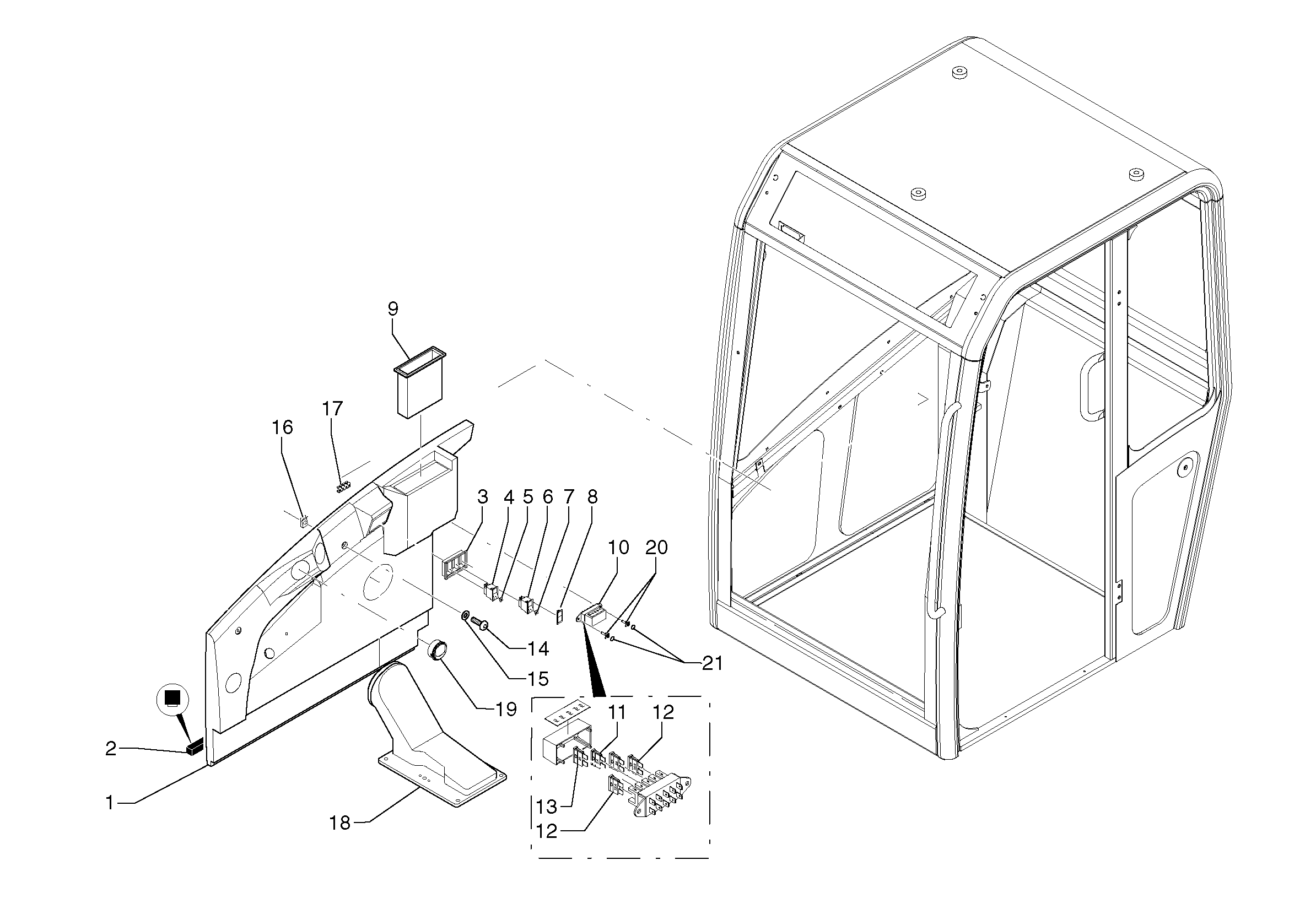 Схема запчастей Volvo EC35 TYPE 283 - 2485 Cab : console 