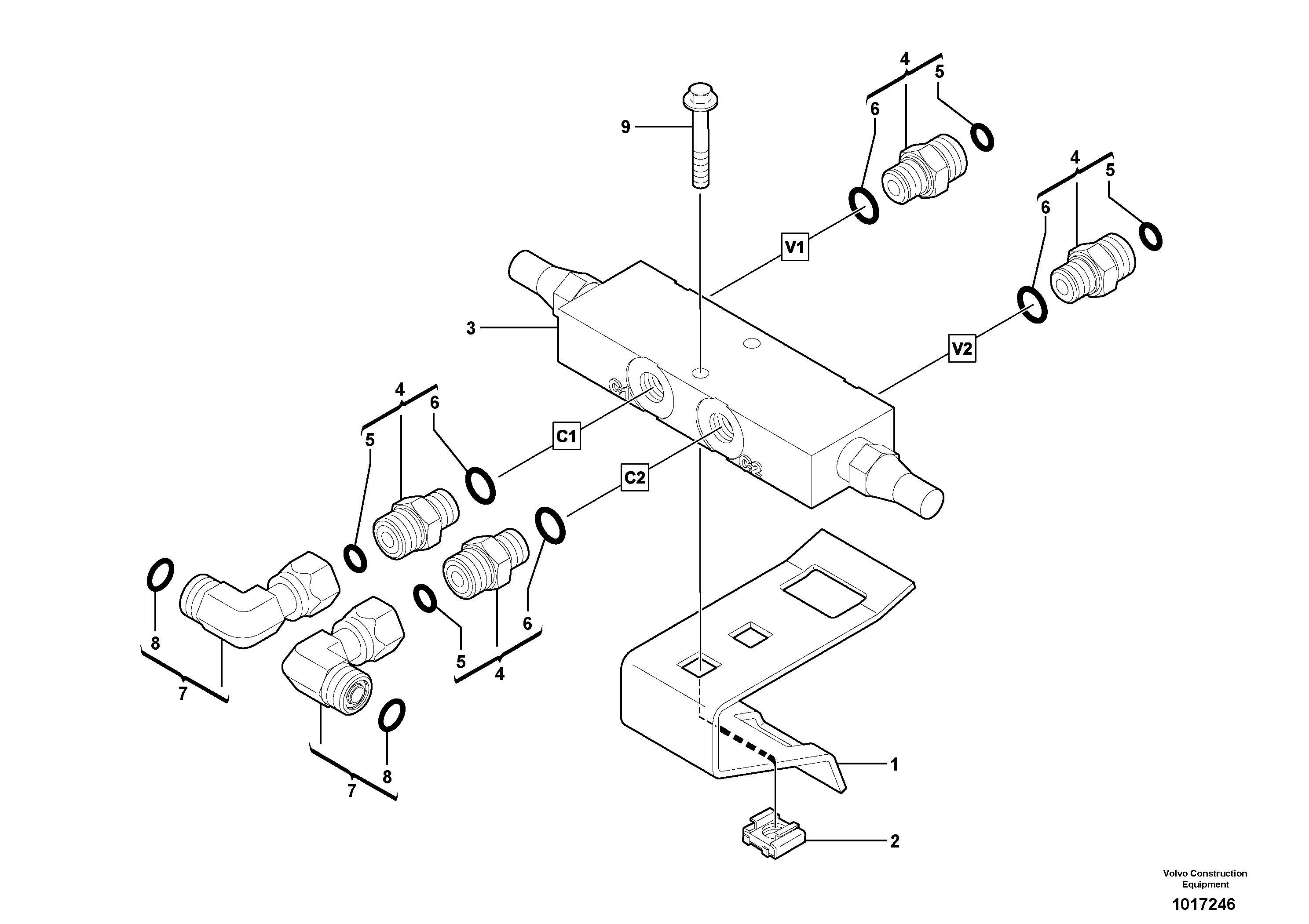 Схема запчастей Volvo EC35 TYPE 283 - 1809 Balancing valve ( offset cylinder ) 