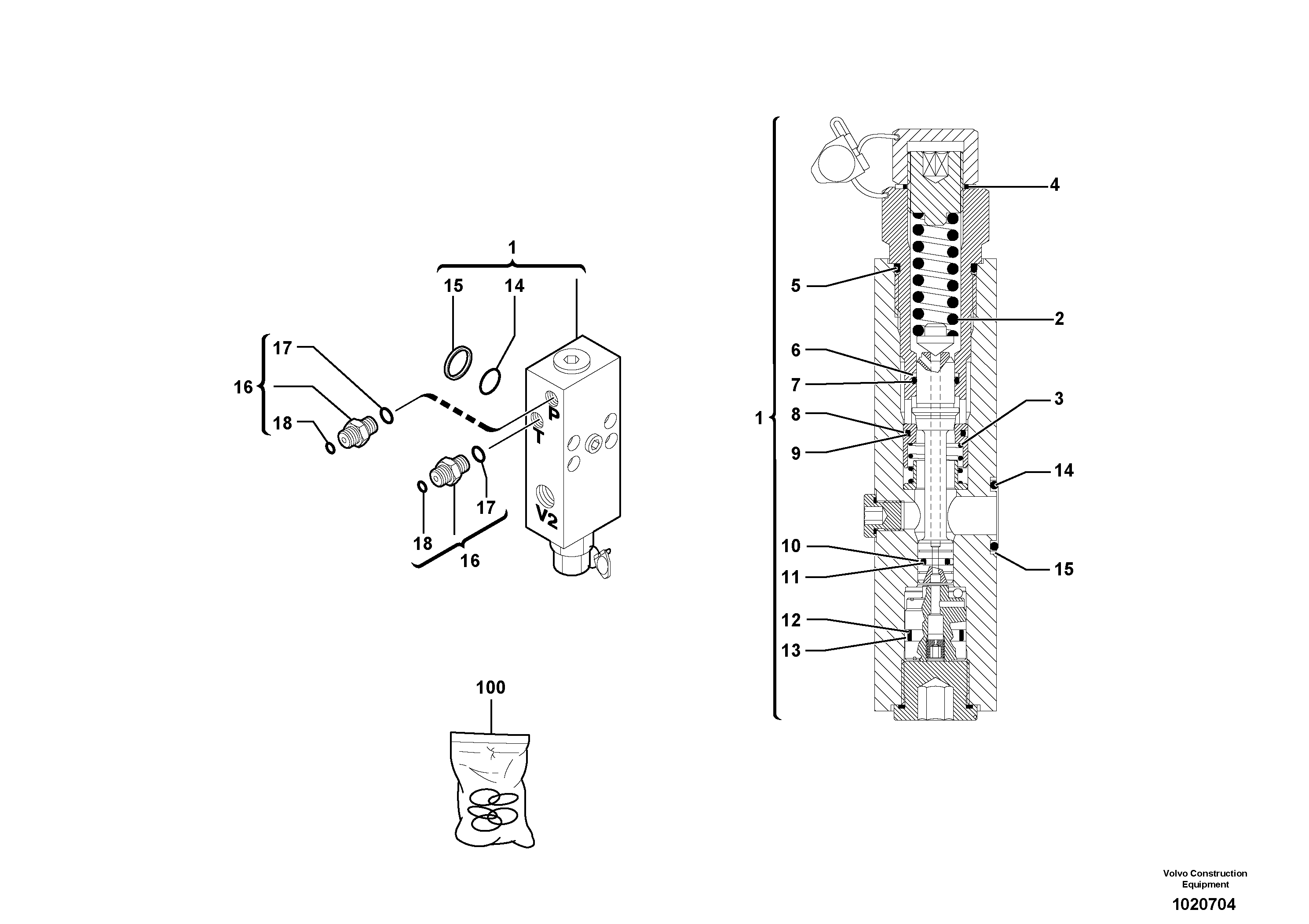 Схема запчастей Volvo EC35 TYPE 283 - 1816 Safety valve ( boom cylinder ) 