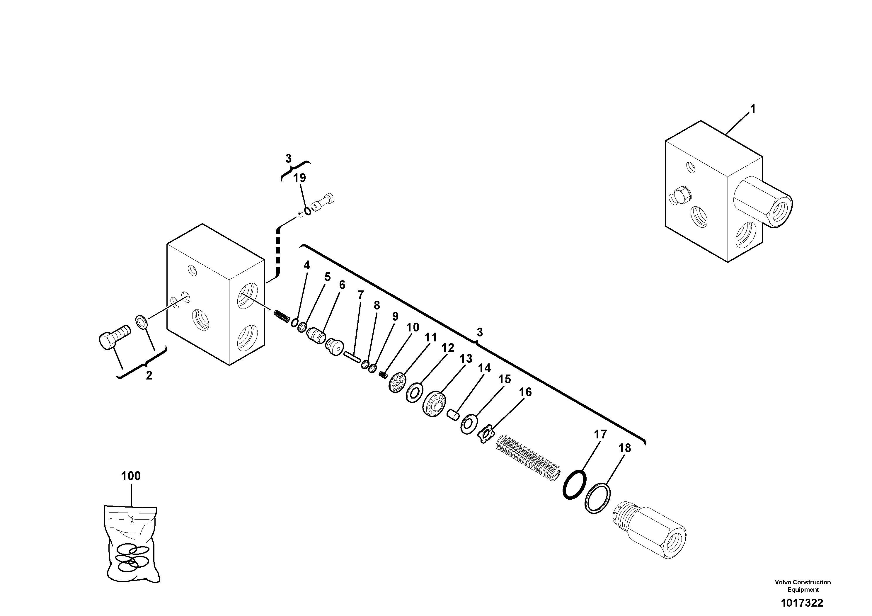 Схема запчастей Volvo EC35 TYPE 283 - 1819 Safety valve ( dipper arm cylinder ) 