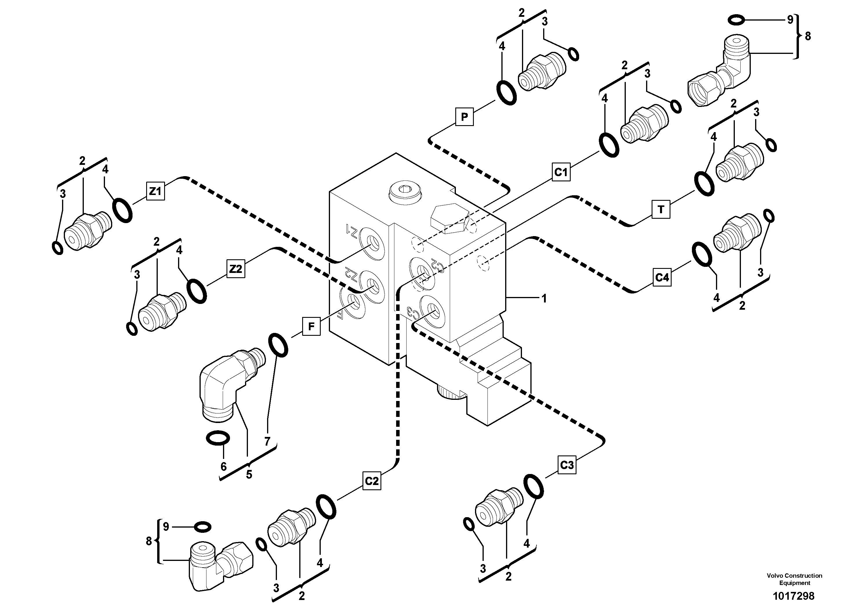 Схема запчастей Volvo EC35 TYPE 283 - 2597 Electrovalve installation 