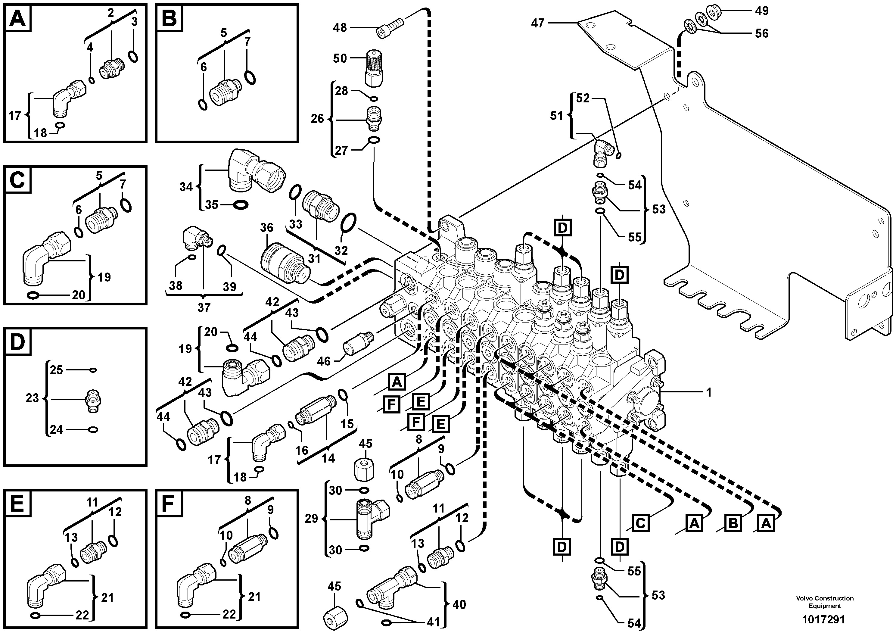 Схема запчастей Volvo EC35 TYPE 283 - 60041 Main valve assembly with fitting parts 