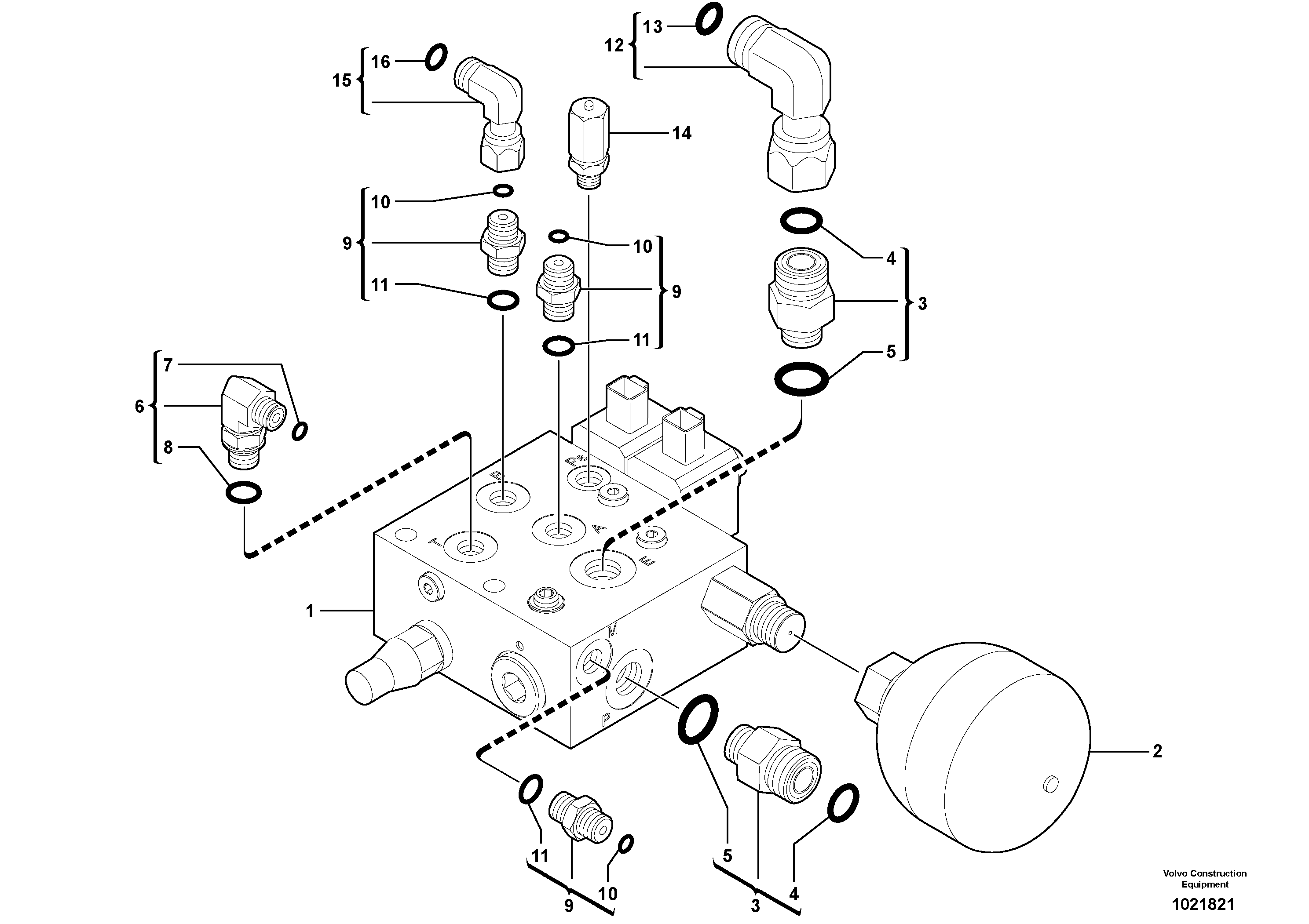 Схема запчастей Volvo EC35 TYPE 283 - 95664 Electrovalve installation / Accumulator 