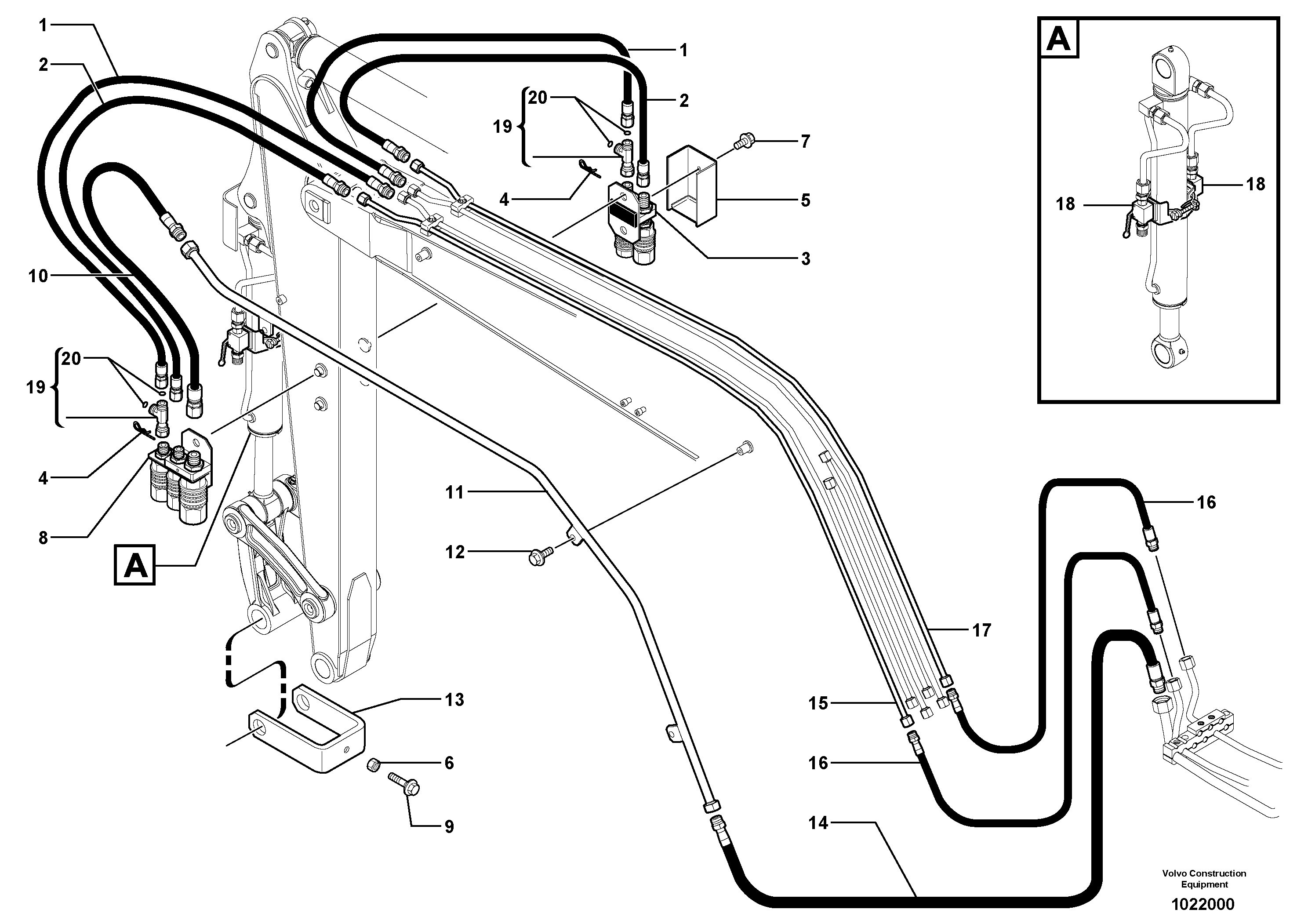 Схема запчастей Volvo EC35 TYPE 283 - 106553 Hydraulic circuit, double effect, gripper bucket equipment 