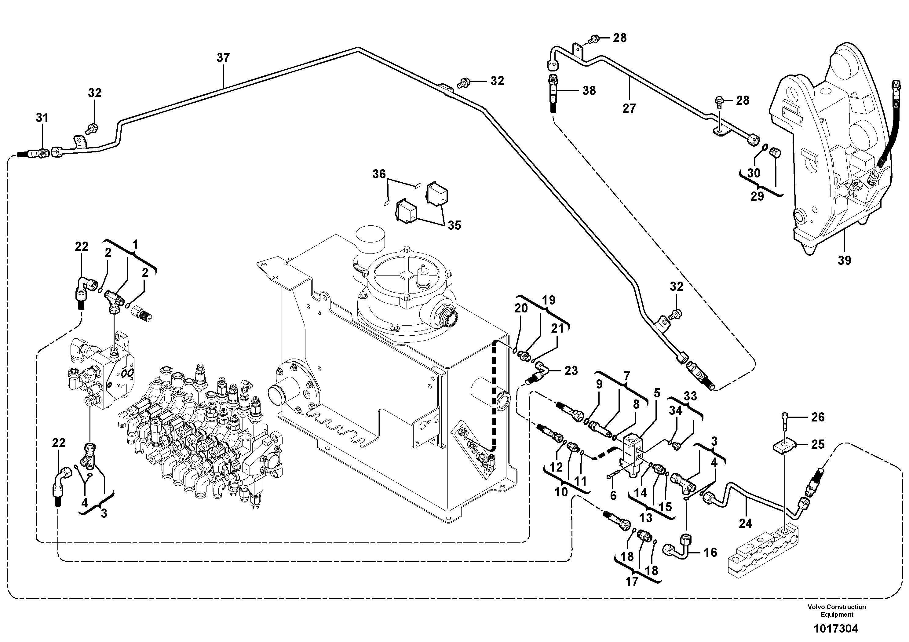 Схема запчастей Volvo EC35 TYPE 283 - 2923 Hydraulic circuit ( snap-action attachment ) 