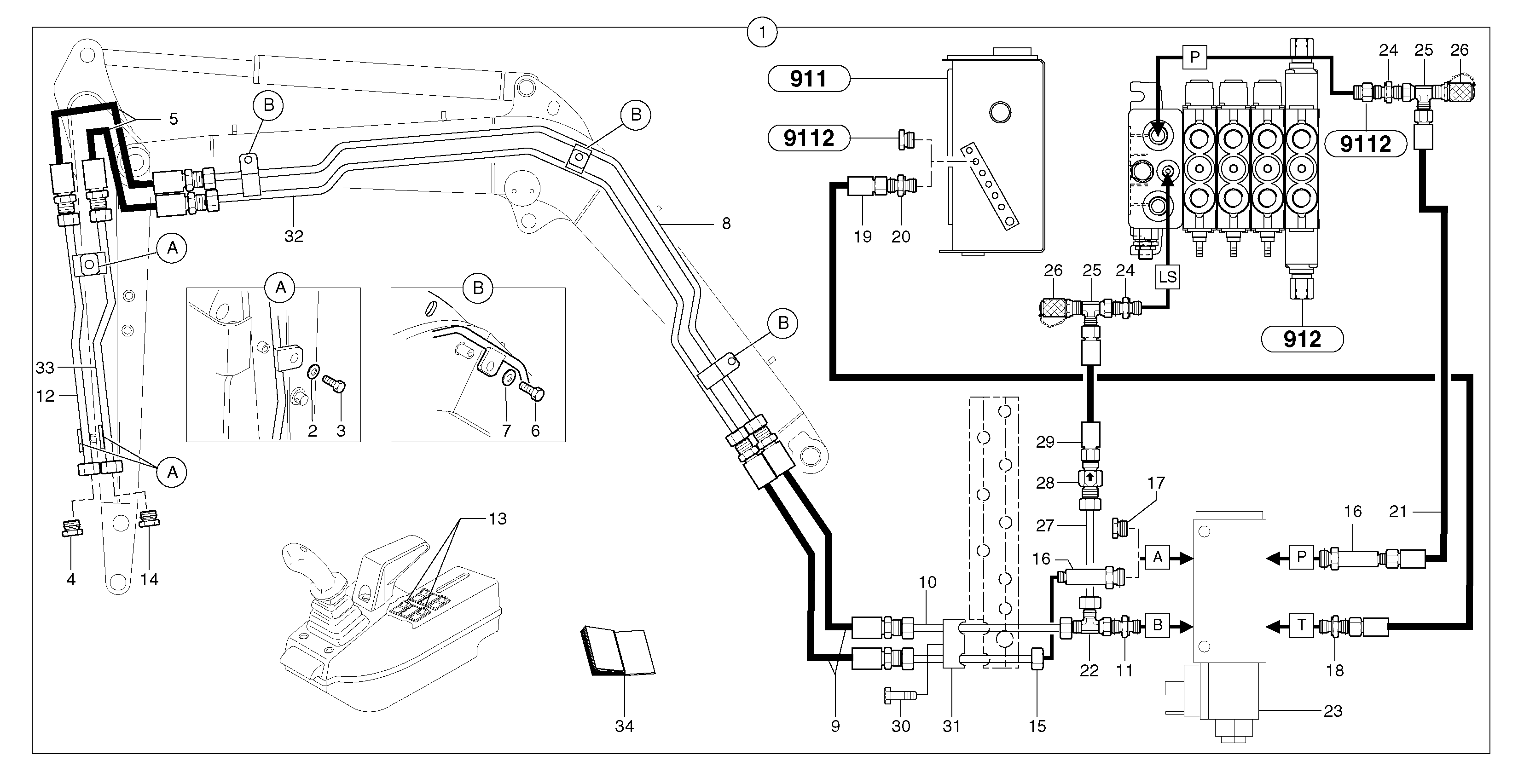 Схема запчастей Volvo EC35 TYPE 283 - 2924 Hyd. circuit (quickfit/double-acting) 