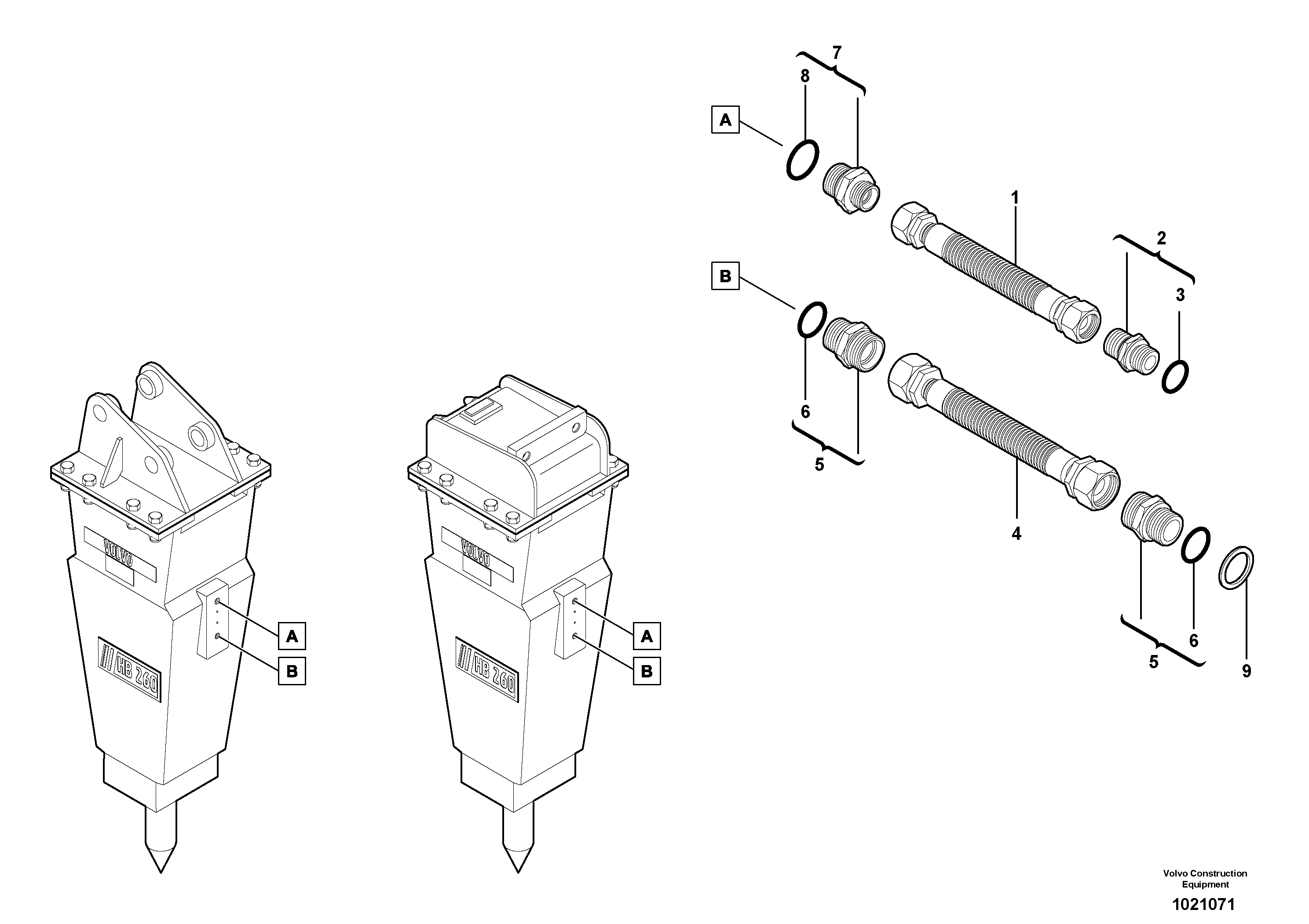 Схема запчастей Volvo EC35 TYPE 283 - 3070 Hydraulic system, hammer 