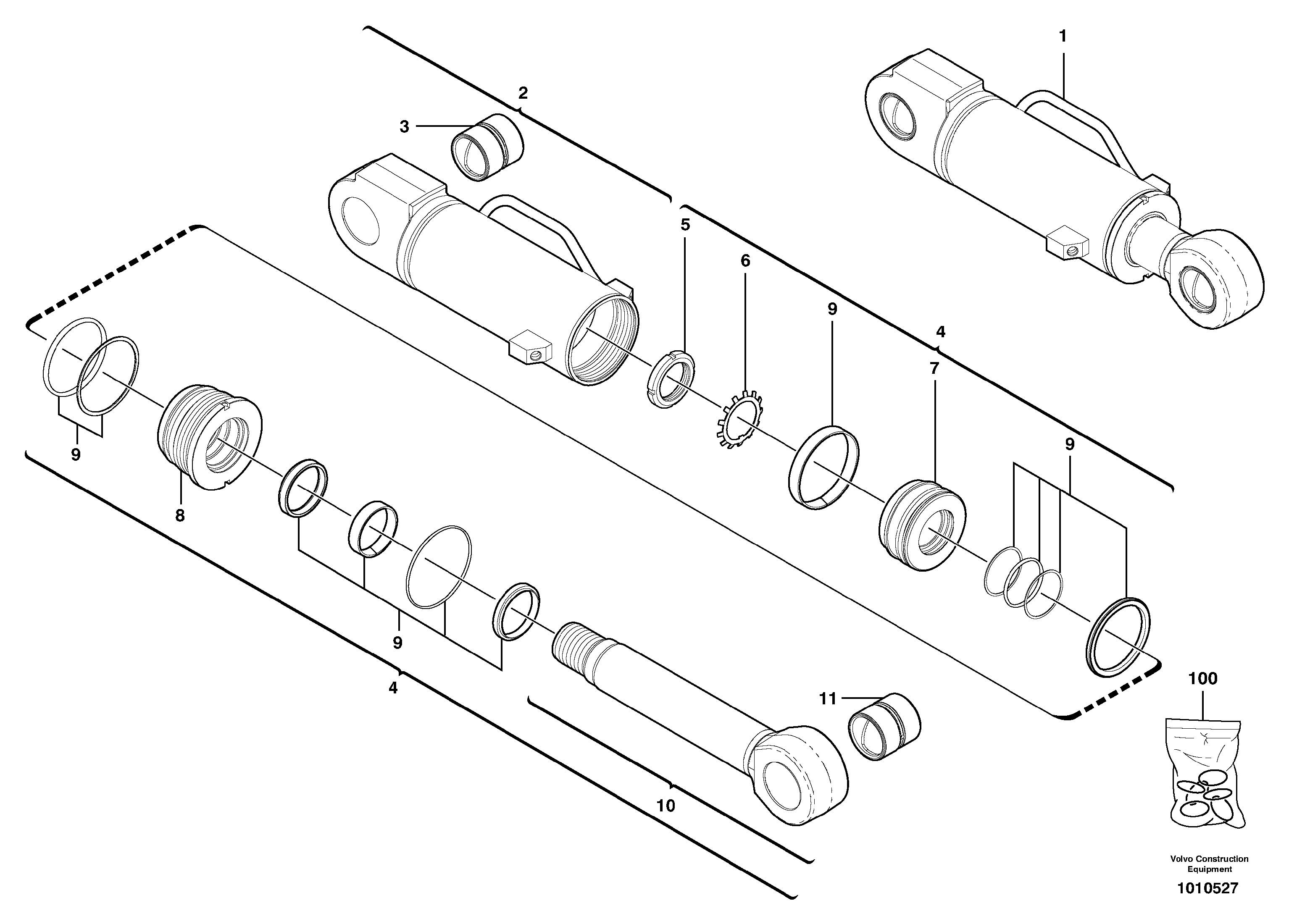 Схема запчастей Volvo EC35 TYPE 283 - 3111 Гидроцилиндр отвала 