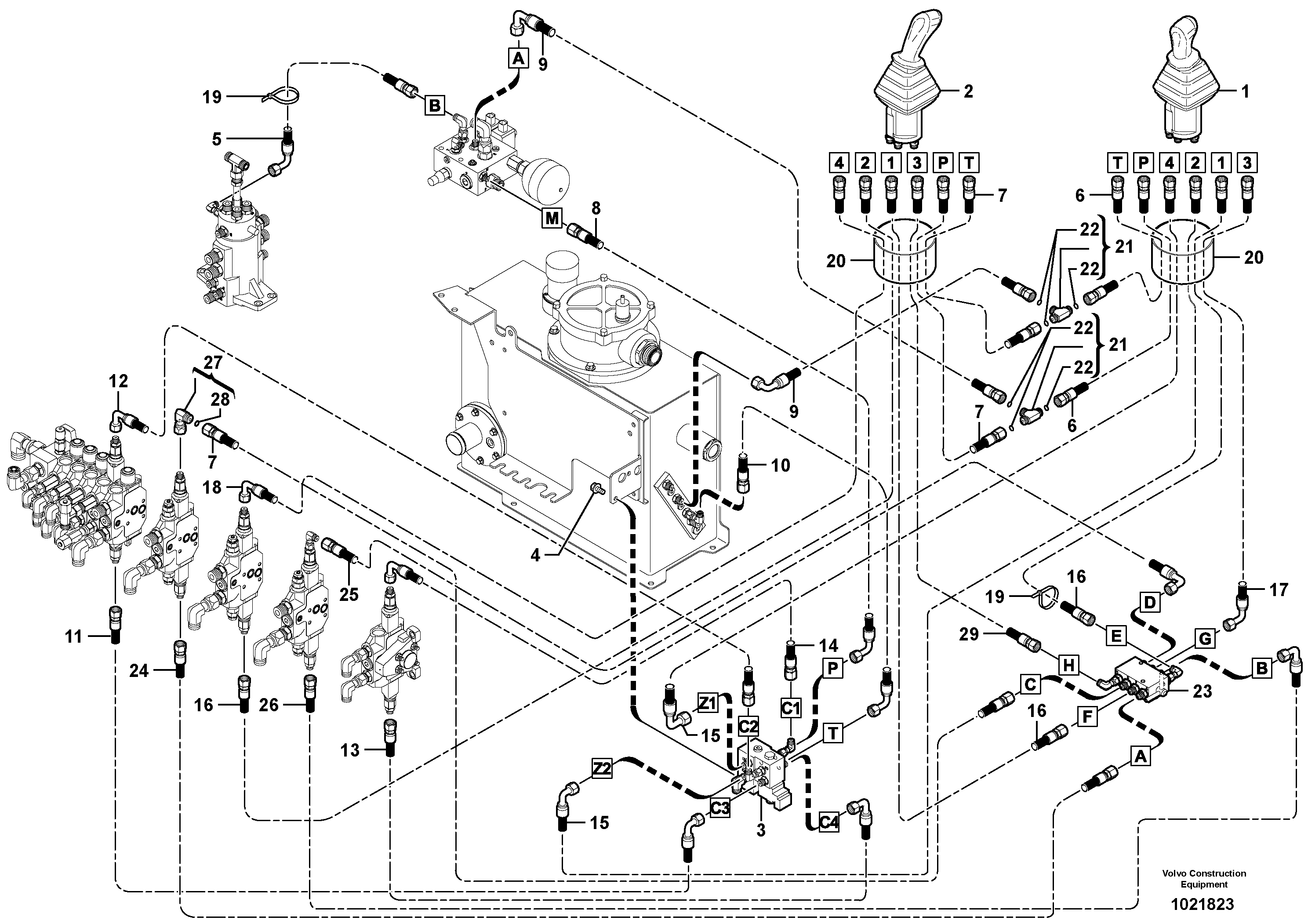 Схема запчастей Volvo EC45 TYPE 284 - 9378 Hydraulic circuit ( low pressure ) 